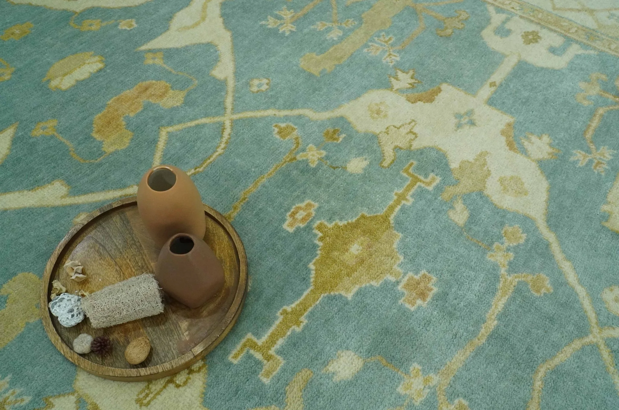 Teal, Olive and Beige Hand Knotted 8x10 Traditional Oriental Oushak wool area rug - Image 8