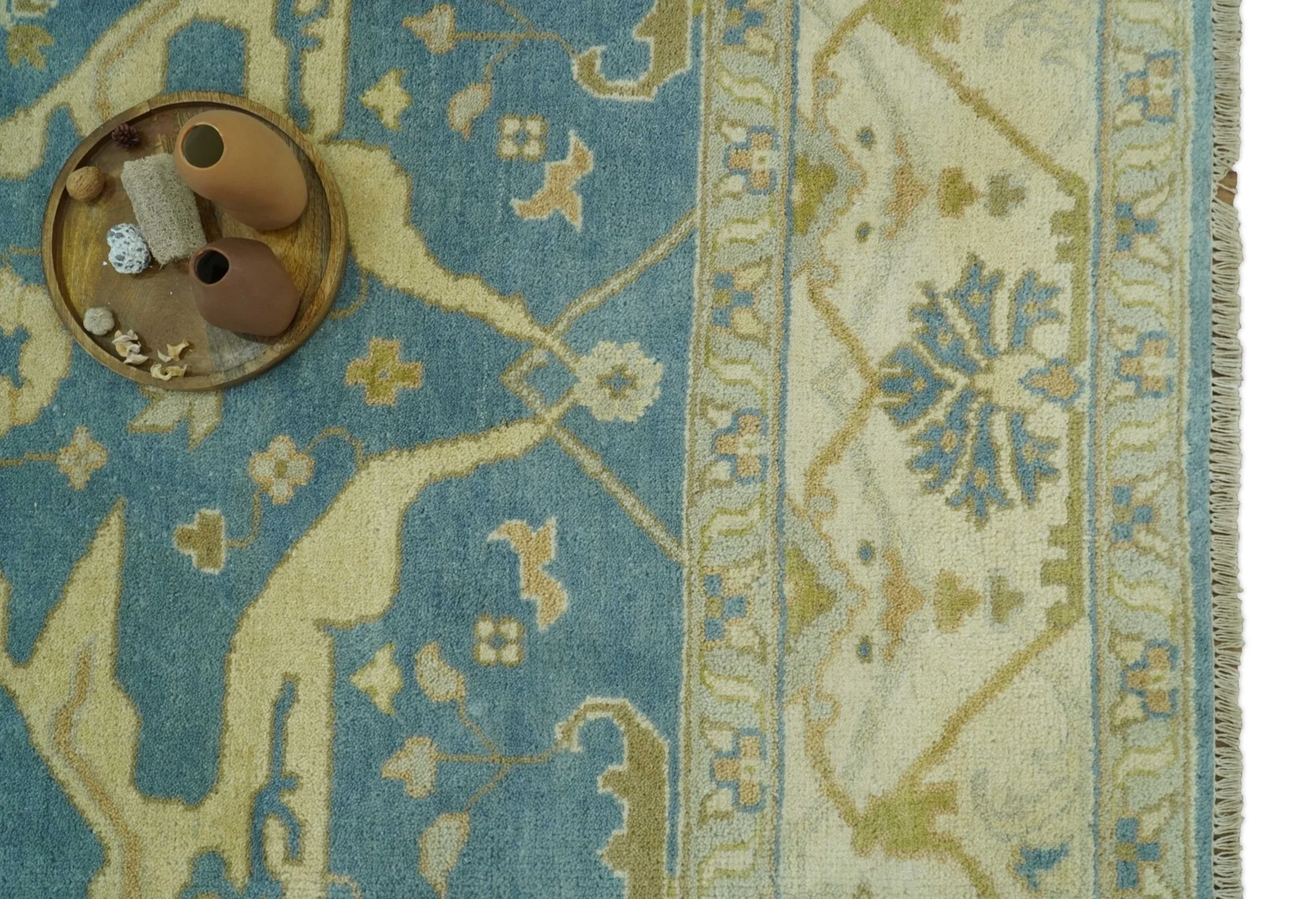 8x10 Teal, Olive and Beige Hand Knotted Traditional Oriental Oushak wool area rug - Image 12