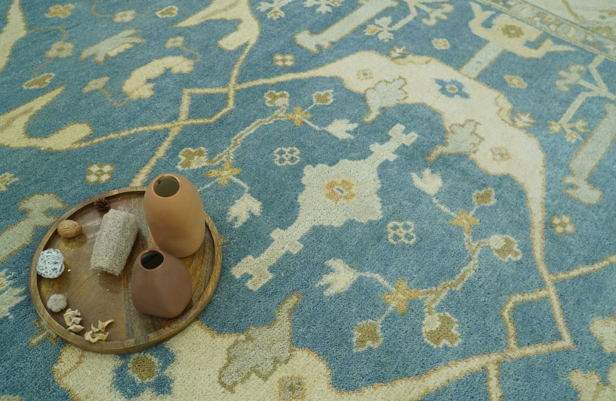 8x10 Teal, Olive and Beige Hand Knotted Traditional Oriental Oushak wool area rug - Image 2