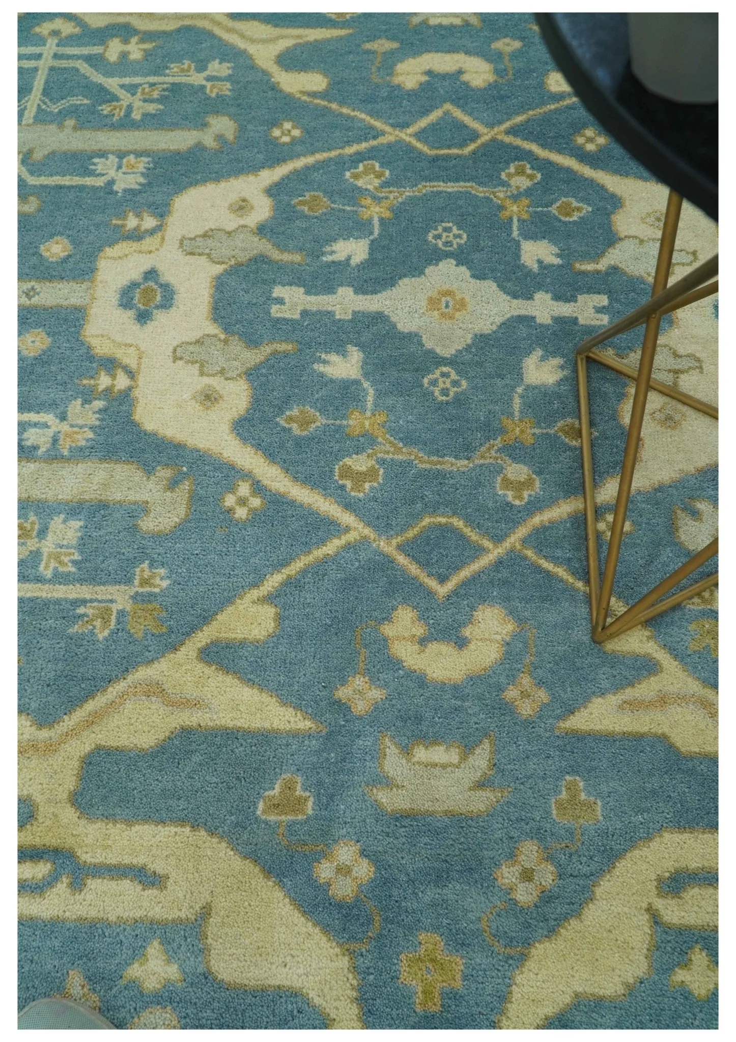 8x10 Teal, Olive and Beige Hand Knotted Traditional Oriental Oushak wool area rug - Image 3