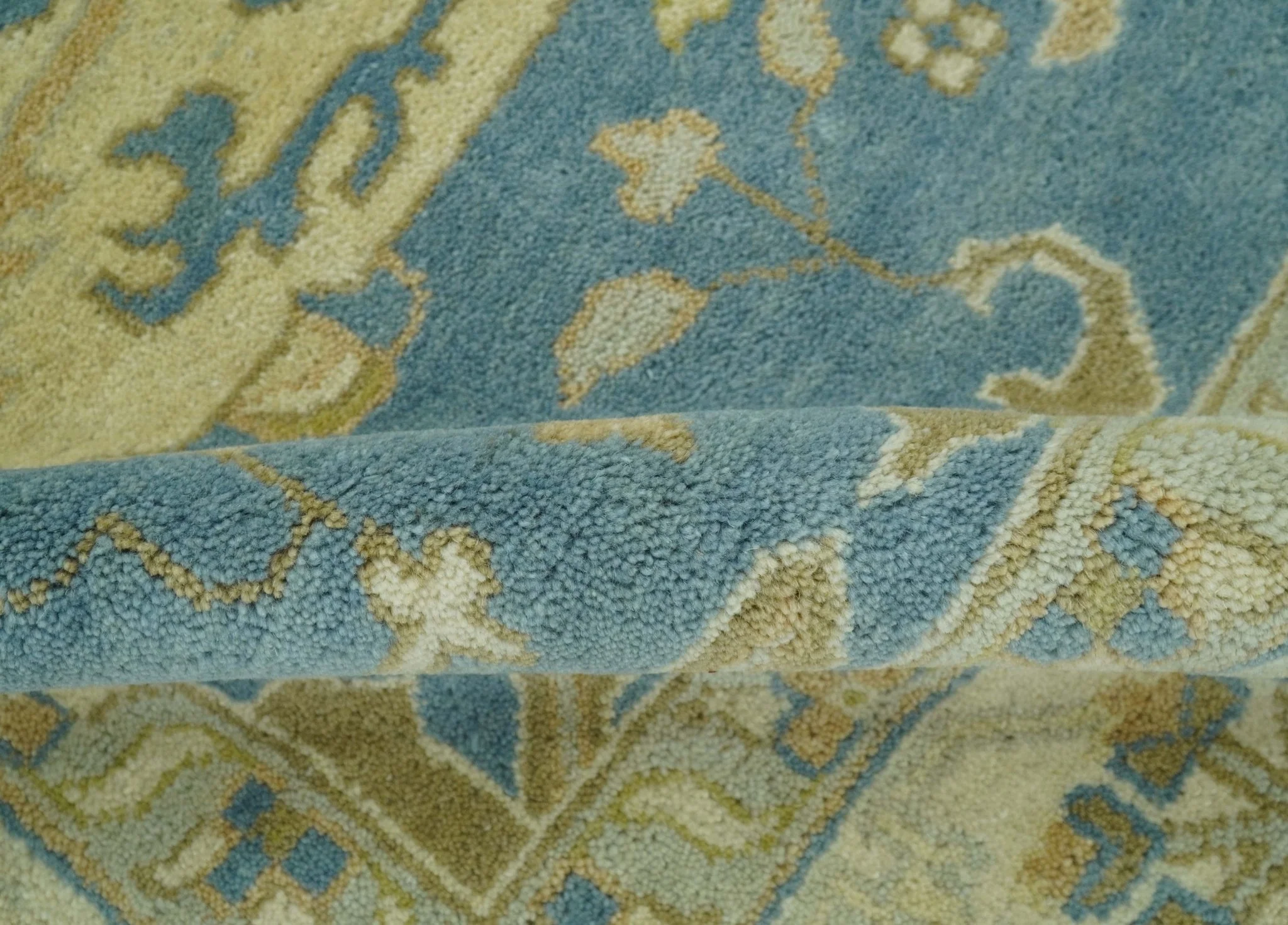 8x10 Teal, Olive and Beige Hand Knotted Traditional Oriental Oushak wool area rug - Image 7