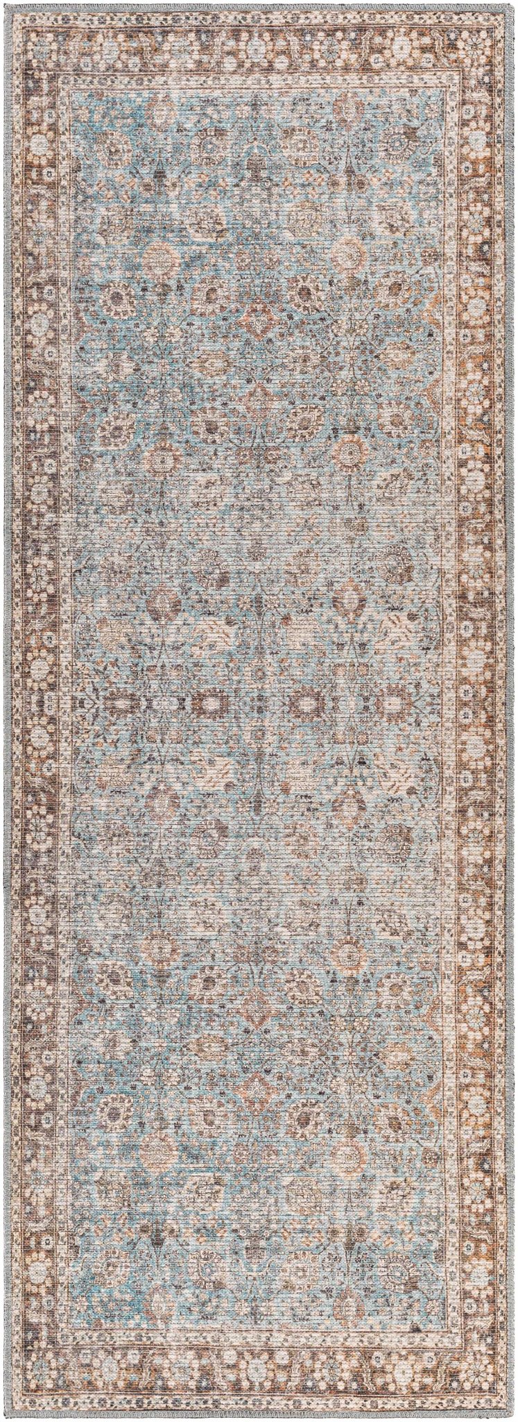 Teal, Rust and Peach Antique Vintage Style Washable Area Rug - Image 10