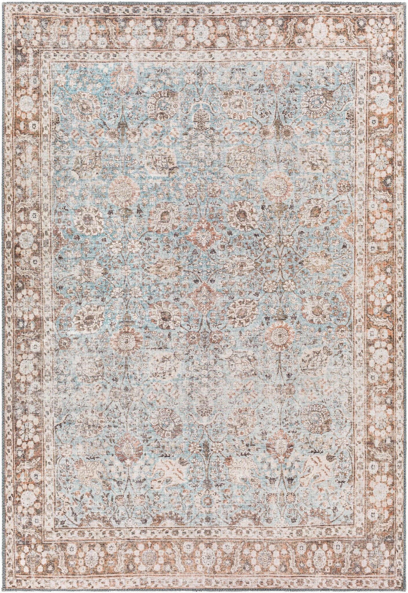 Teal, Rust and Peach Antique Vintage Style Washable Area Rug - Image 11