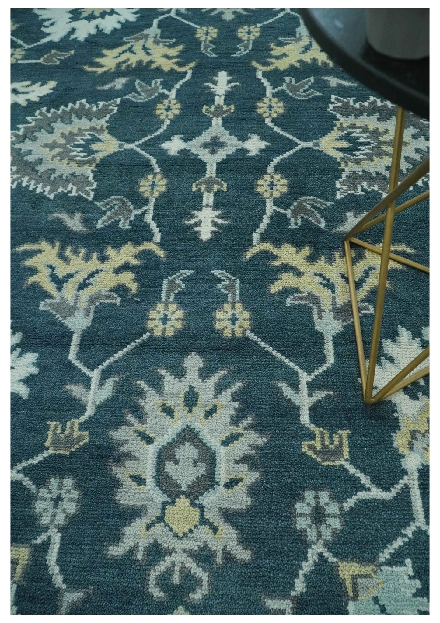 Dark Teal, Silver, Blue and Ivory Hand Knotted Traditional Oushak Multi Size Area Rug - Image 3