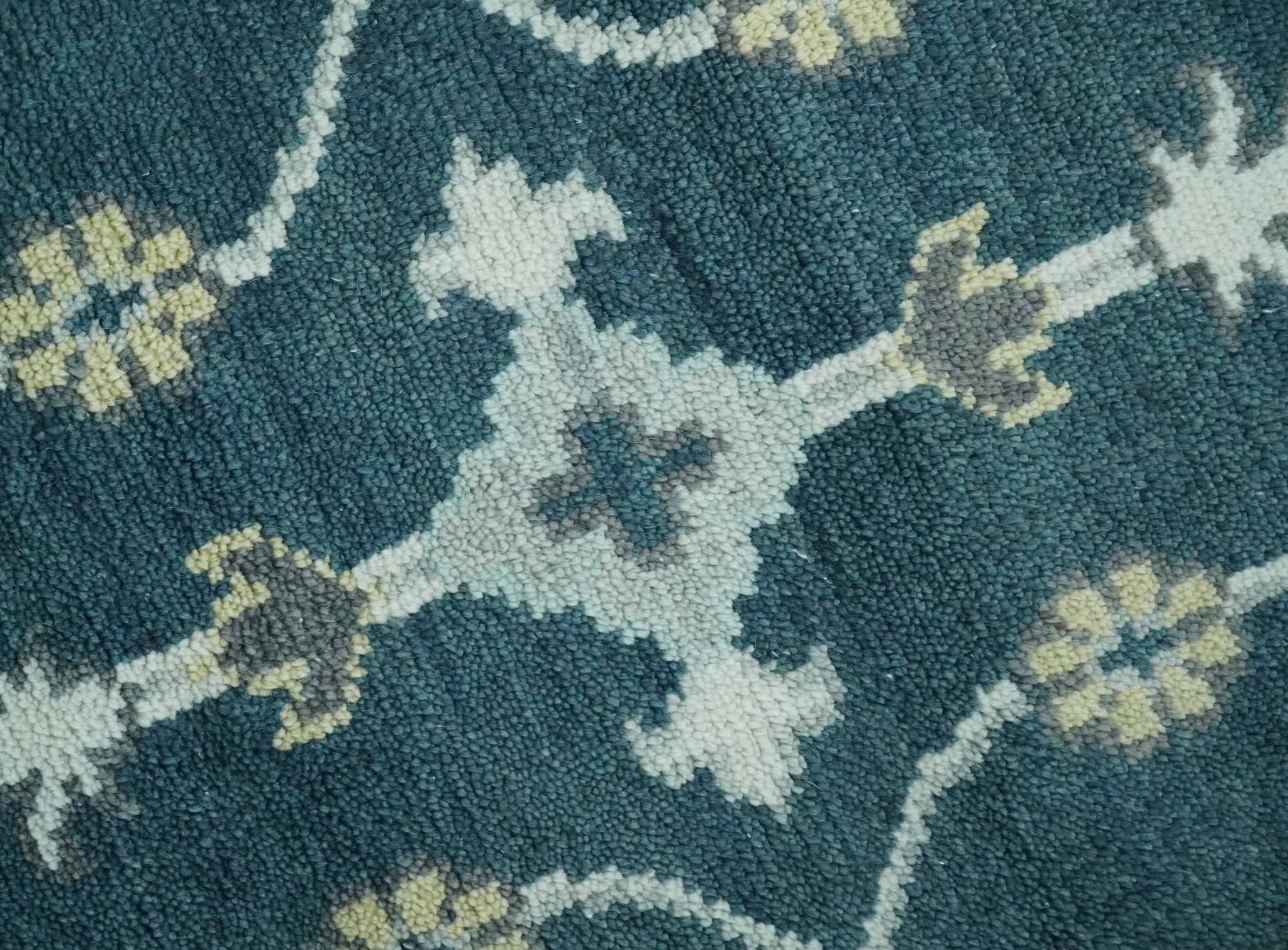 Dark Teal, Silver, Blue and Ivory Hand Knotted Traditional Oushak Multi Size Area Rug - Image 5
