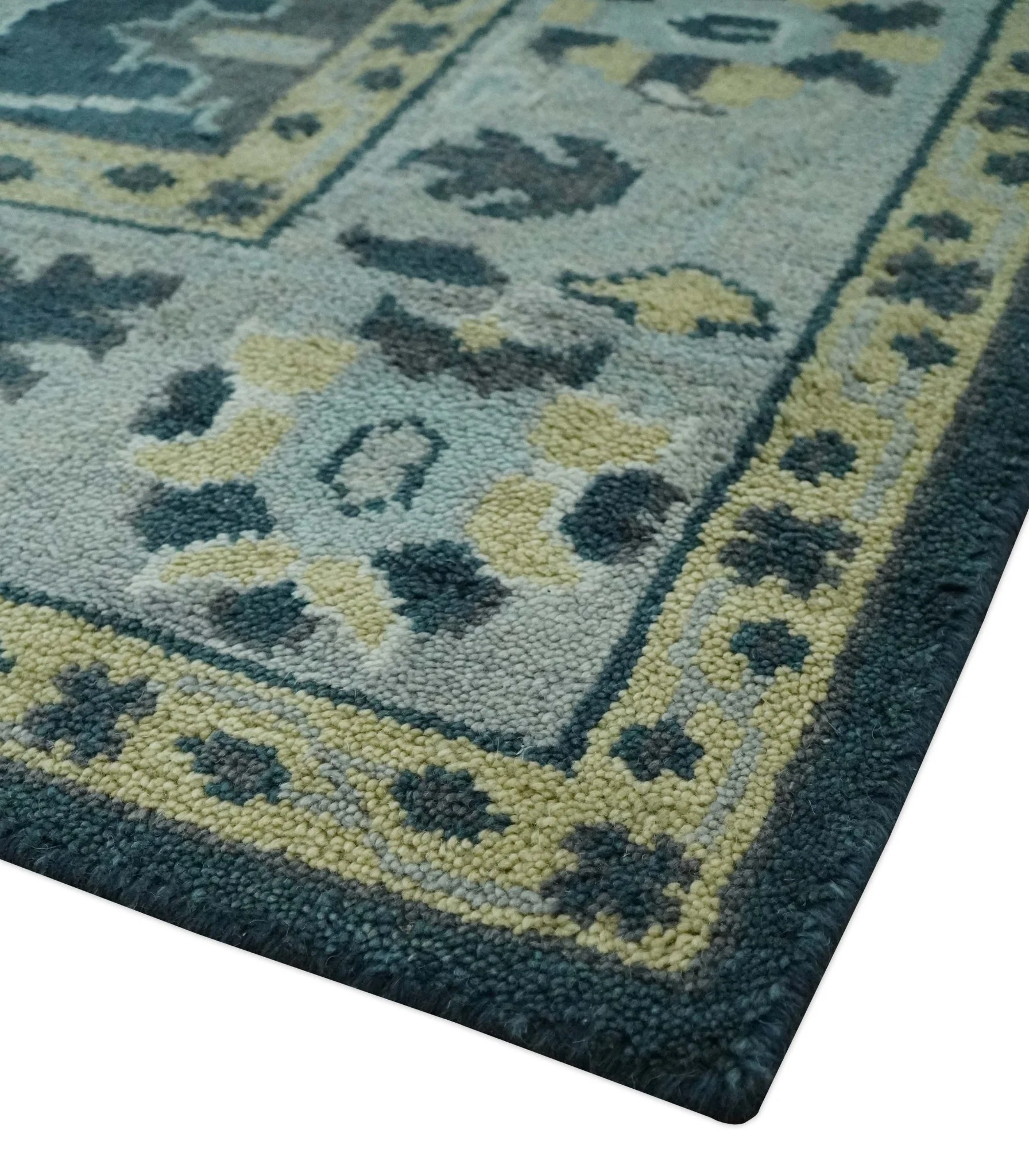 Dark Teal, Silver, Blue and Ivory Hand Knotted Traditional Oushak Multi Size Area Rug - Image 6