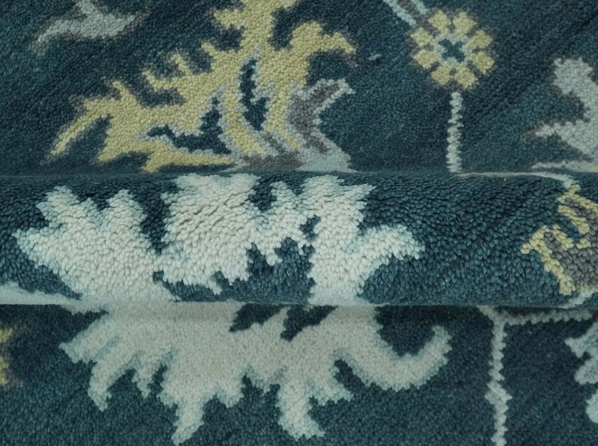 Dark Teal, Silver, Blue and Ivory Hand Knotted Traditional Oushak Multi Size Area Rug - Image 7