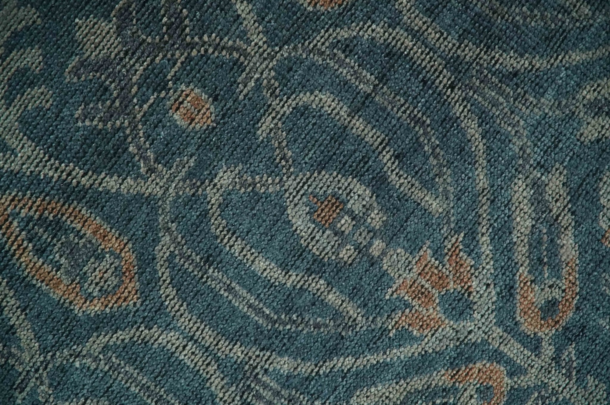 Antique Design Teal, Silver and Dark Peach Hand Knotted Traditional Design 8x10 wool Area rug - Image 4