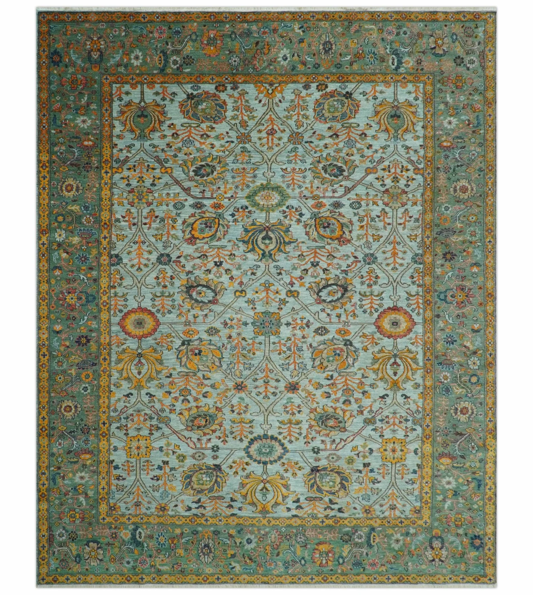Blue Traditional Turkish knot fine 9.6x12 Hand knotted Wool Area Rug - Image 2