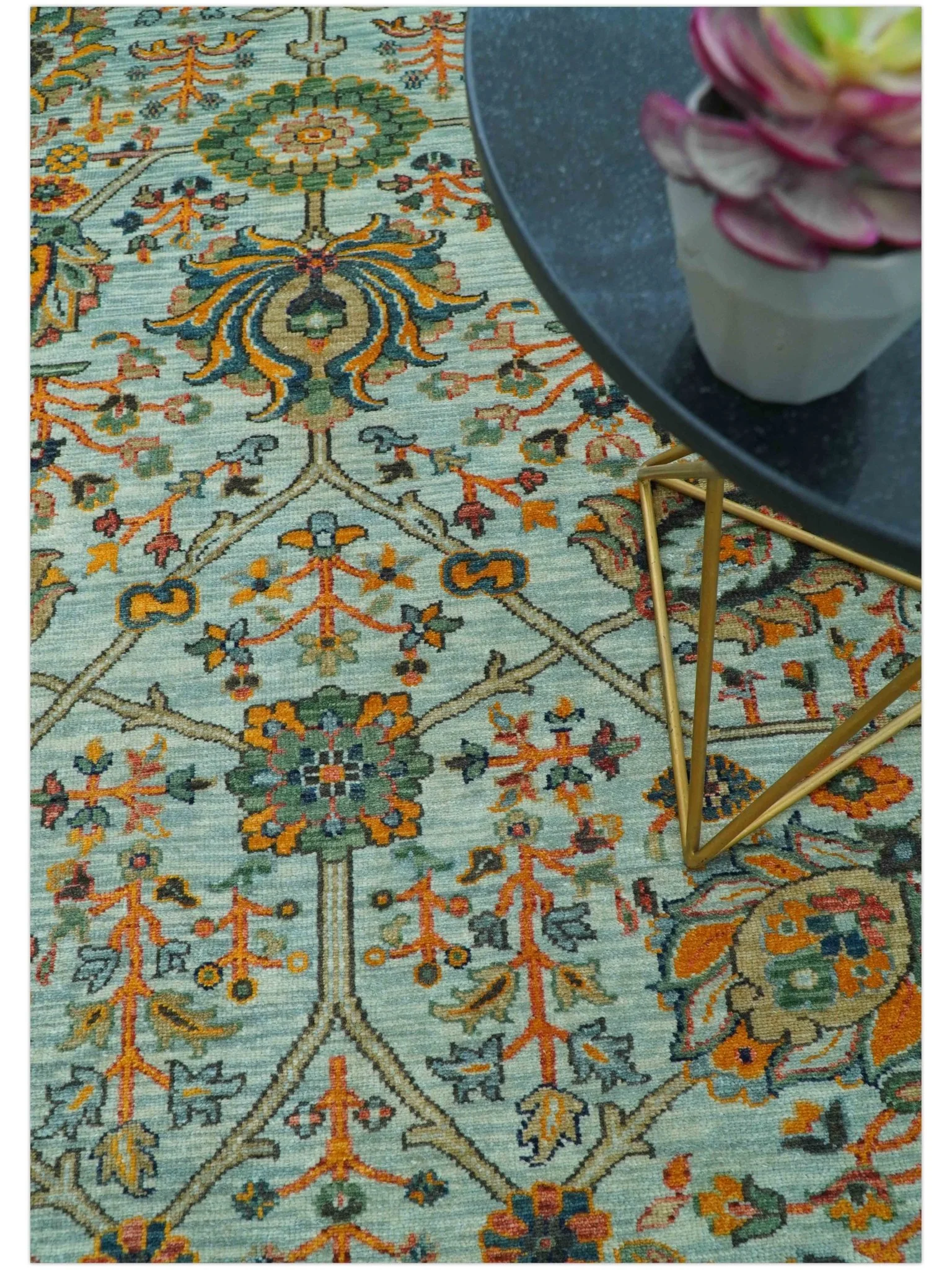 Blue Traditional Turkish knot fine 9.6x12 Hand knotted Wool Area Rug - Image 3