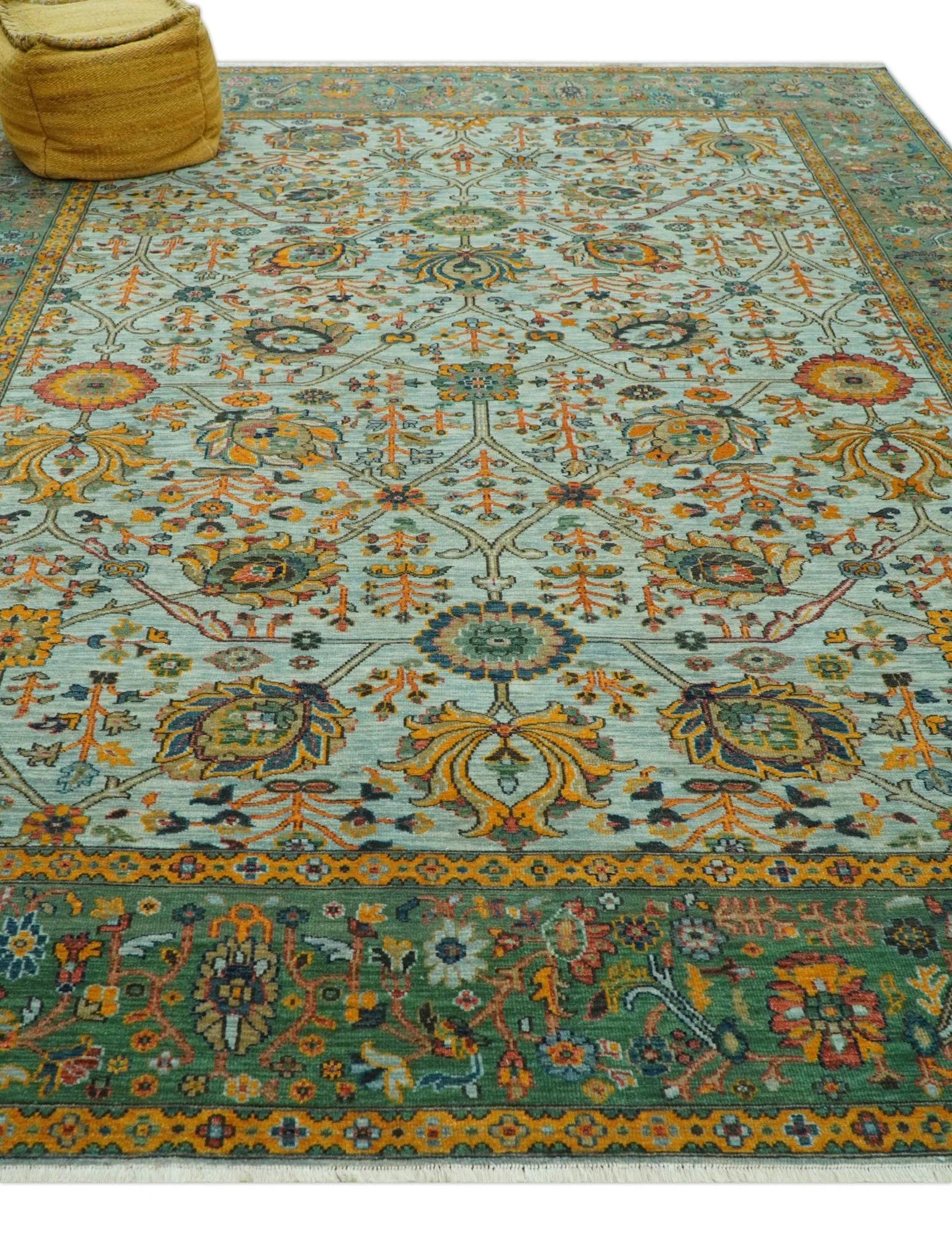 Blue Traditional Turkish knot fine 9.6x12 Hand knotted Wool Area Rug - Image 4
