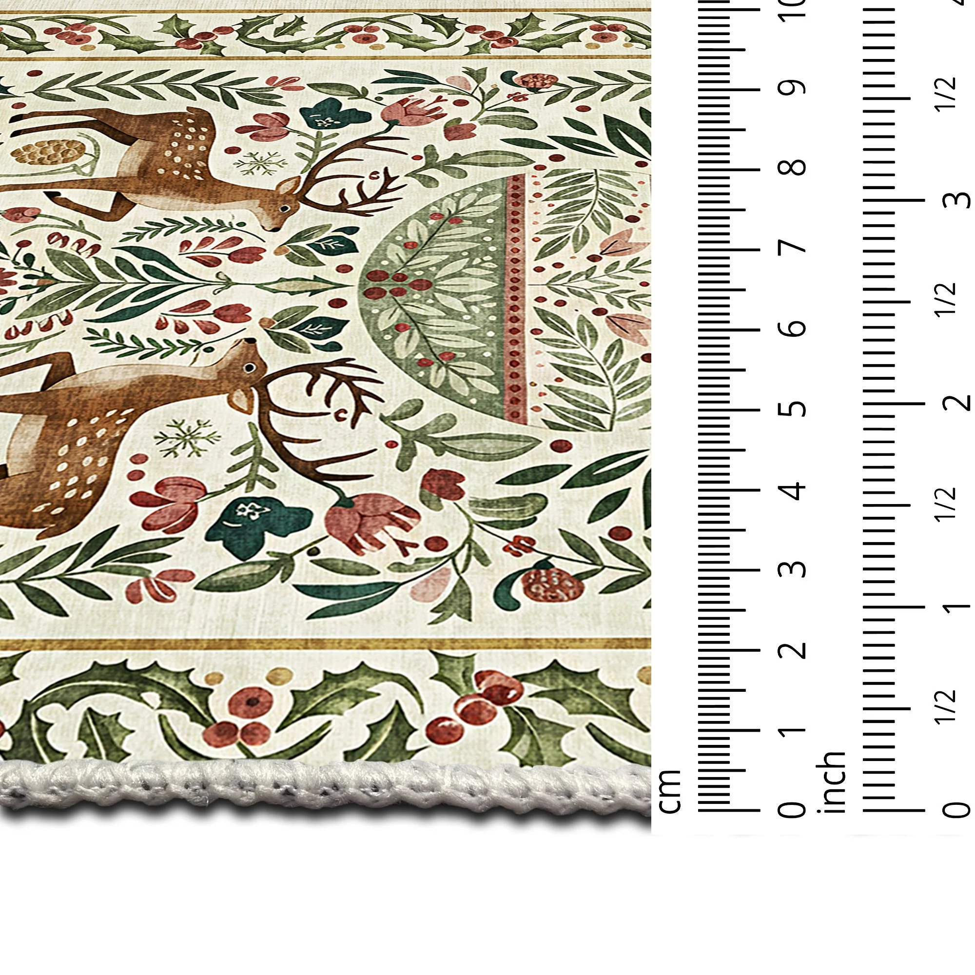 Teryna Christmas Beige And Green Machine Washable Cotton Area Rug - Image 7