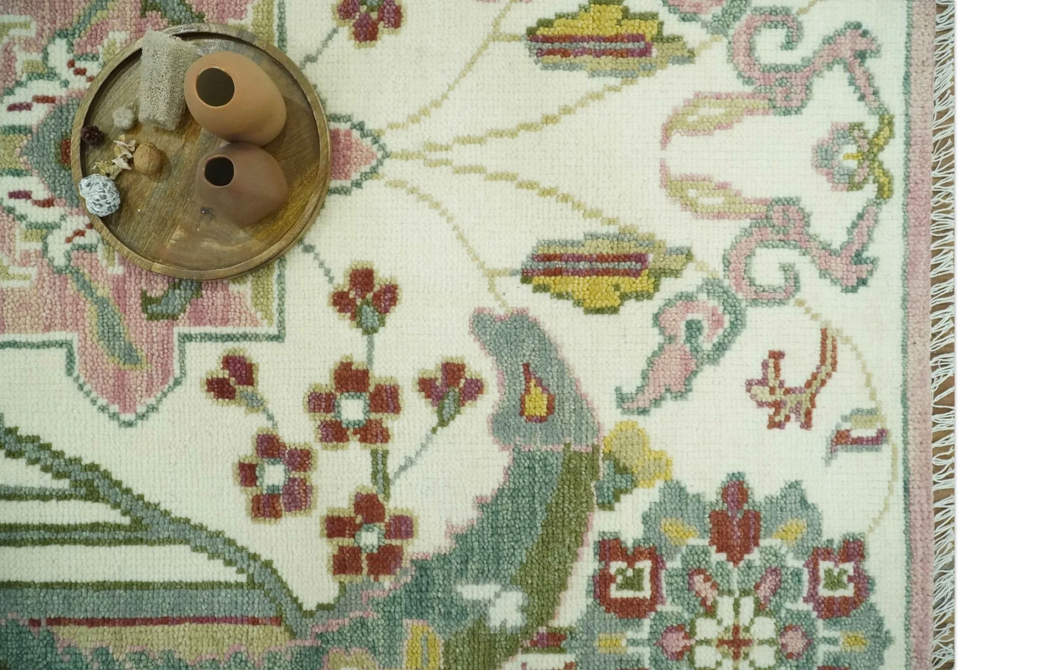 8x10 Peacock Garden Ivory and Green Bird Hand Knotted Wool Area Rug - Image 12