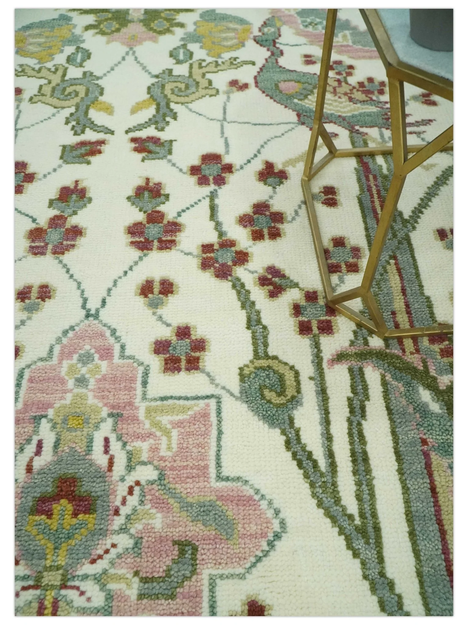 8x10 Peacock Garden Ivory and Green Bird Hand Knotted Wool Area Rug - Image 2