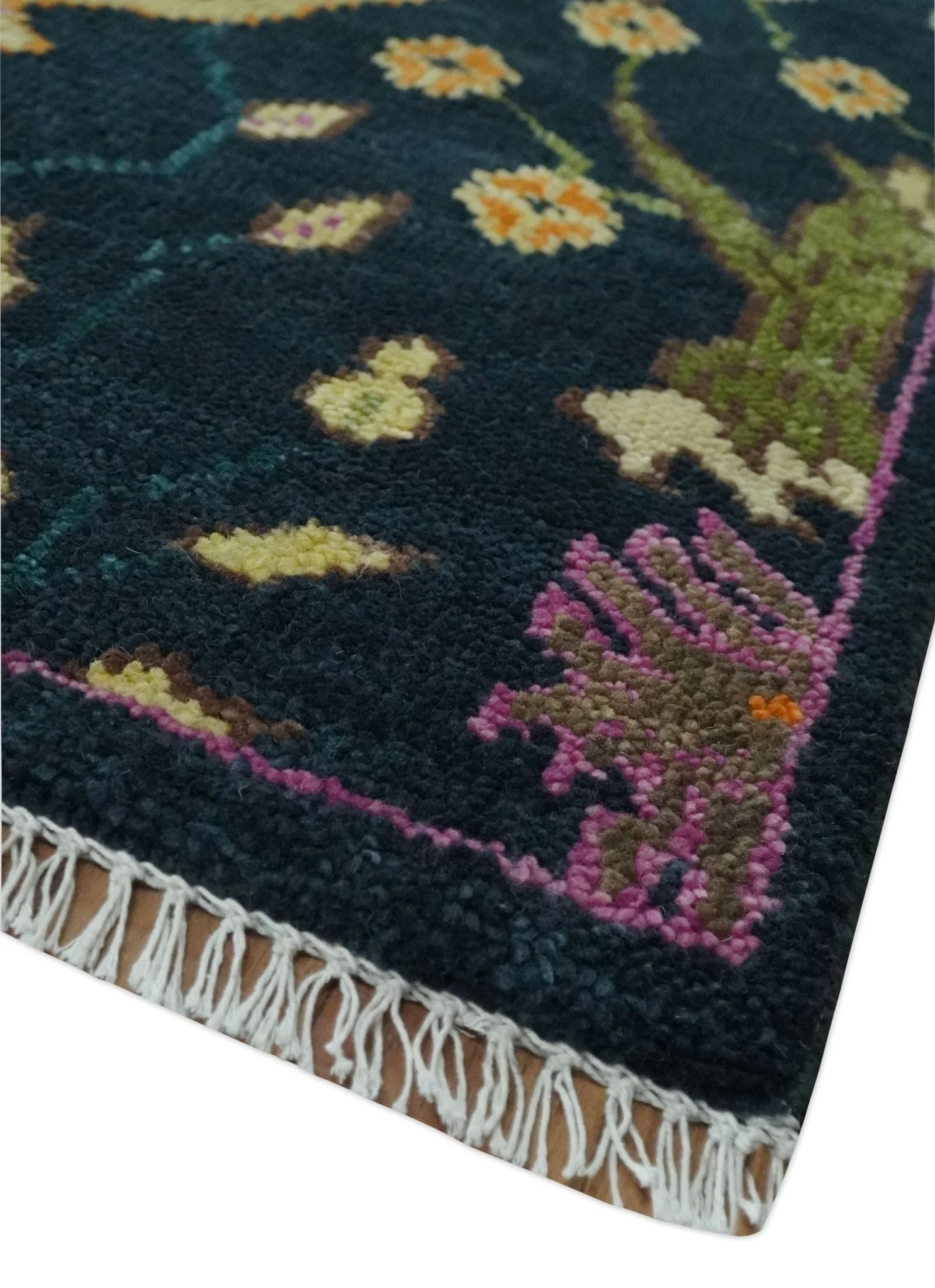 Custom Made The Jungle Life Peacock on tree Rug Hand Knotted Blue and Green Wool Rug - Image 5