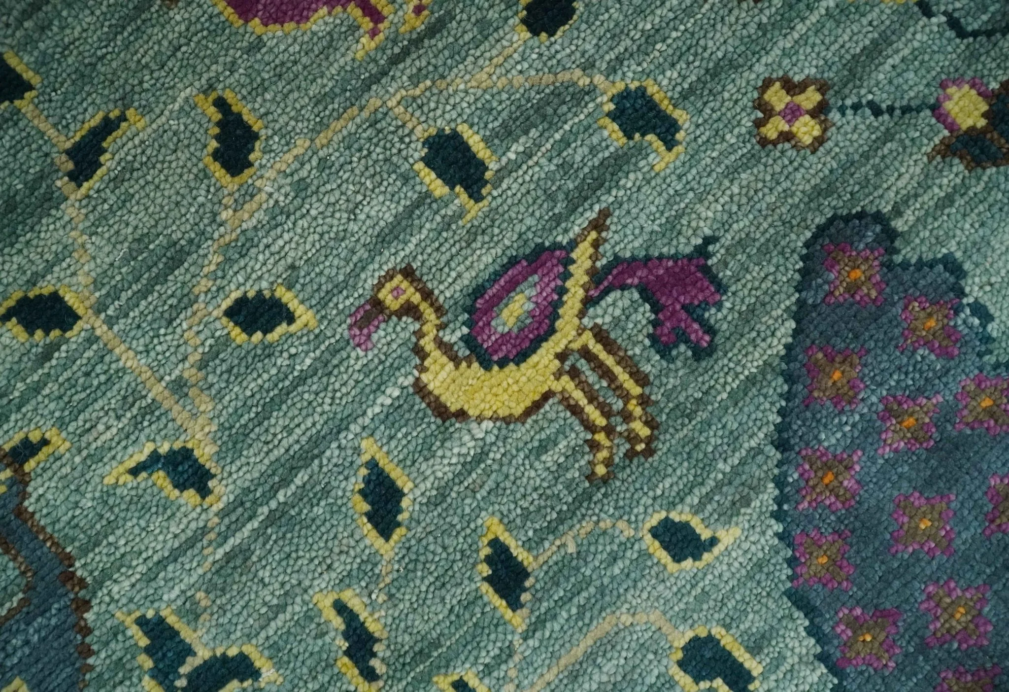 The Jungle Life Peacock Bird Rug Hand Knotted 8x10 Green Wool Rug - Image 4