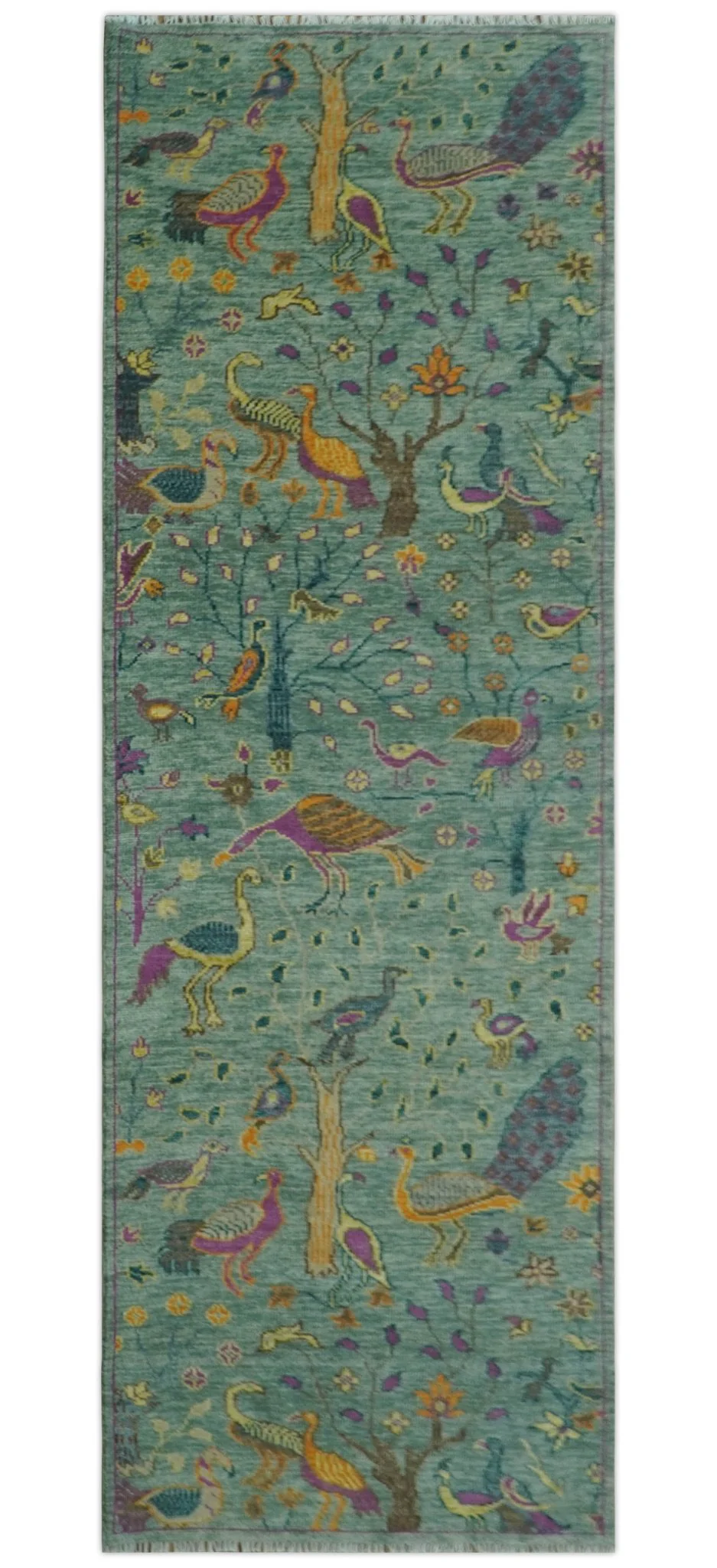 The Jungle Life Peacock on tree Rug Hand Knotted Multi Size Green Wool Rug - Image 11