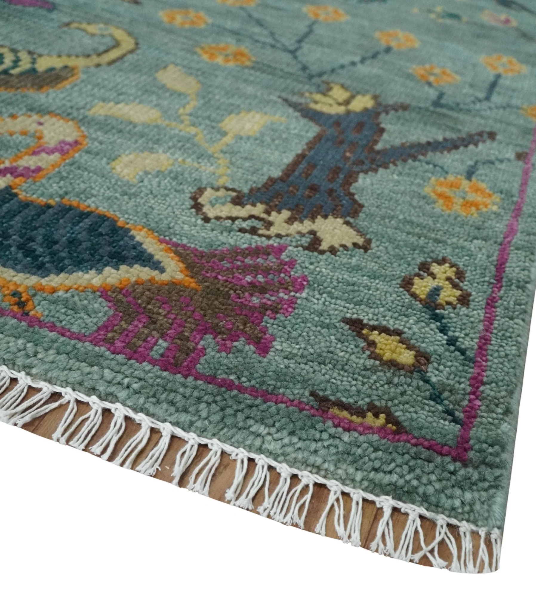The Jungle Life Peacock on tree Rug Hand Knotted Multi Size Green Wool Rug - Image 5