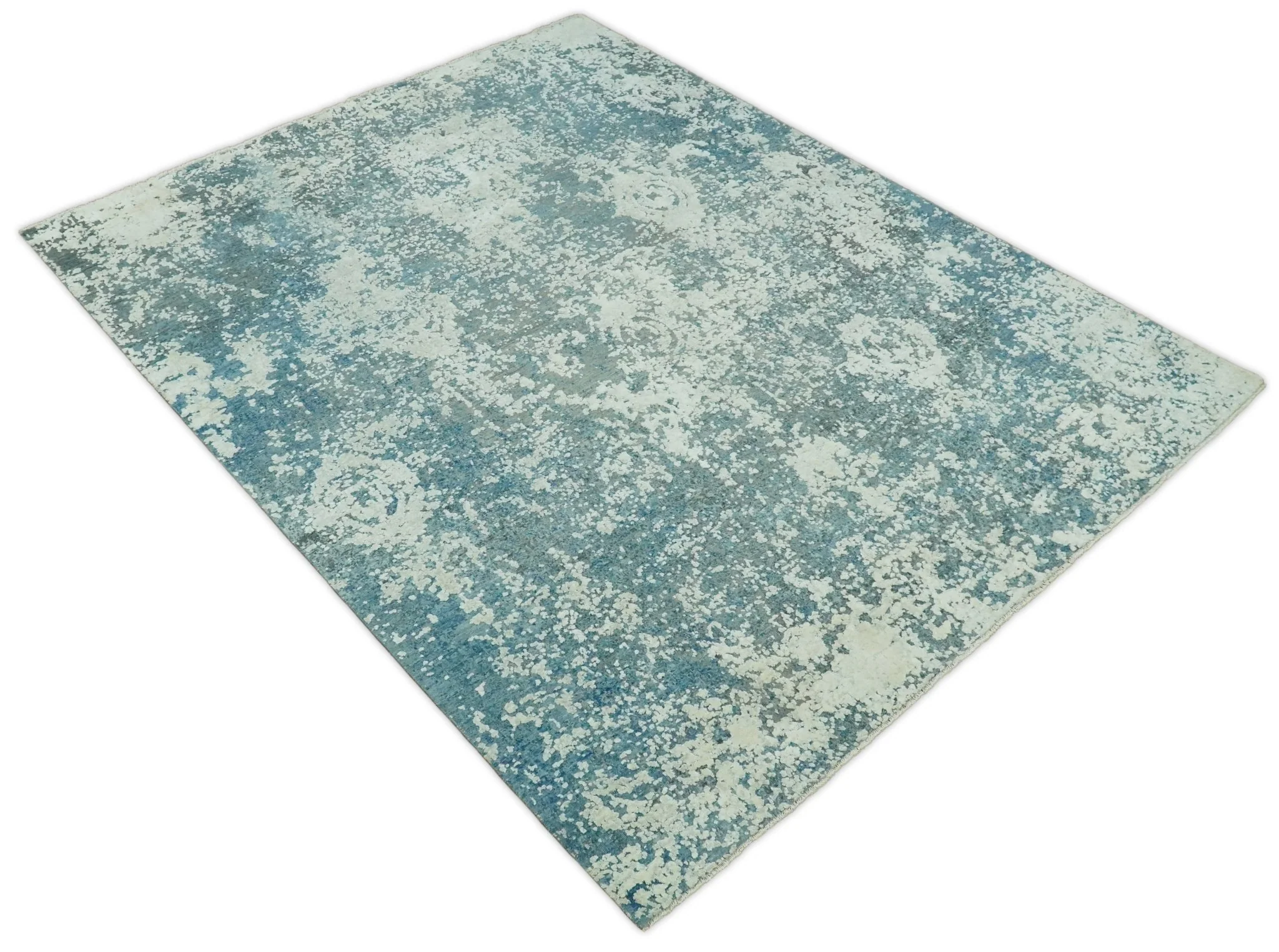8x10 Silver and Green Pure Silk and Wool Abstract Area Rug | TRD1657810 - Image 4