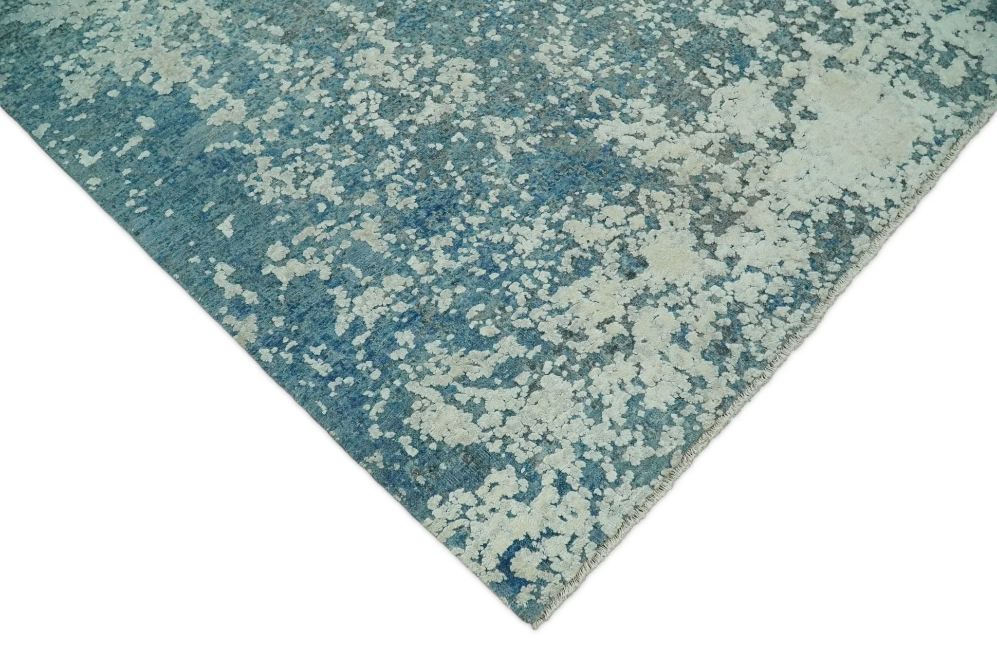 8x10 Silver and Green Pure Silk and Wool Abstract Area Rug | TRD1657810 - Image 6