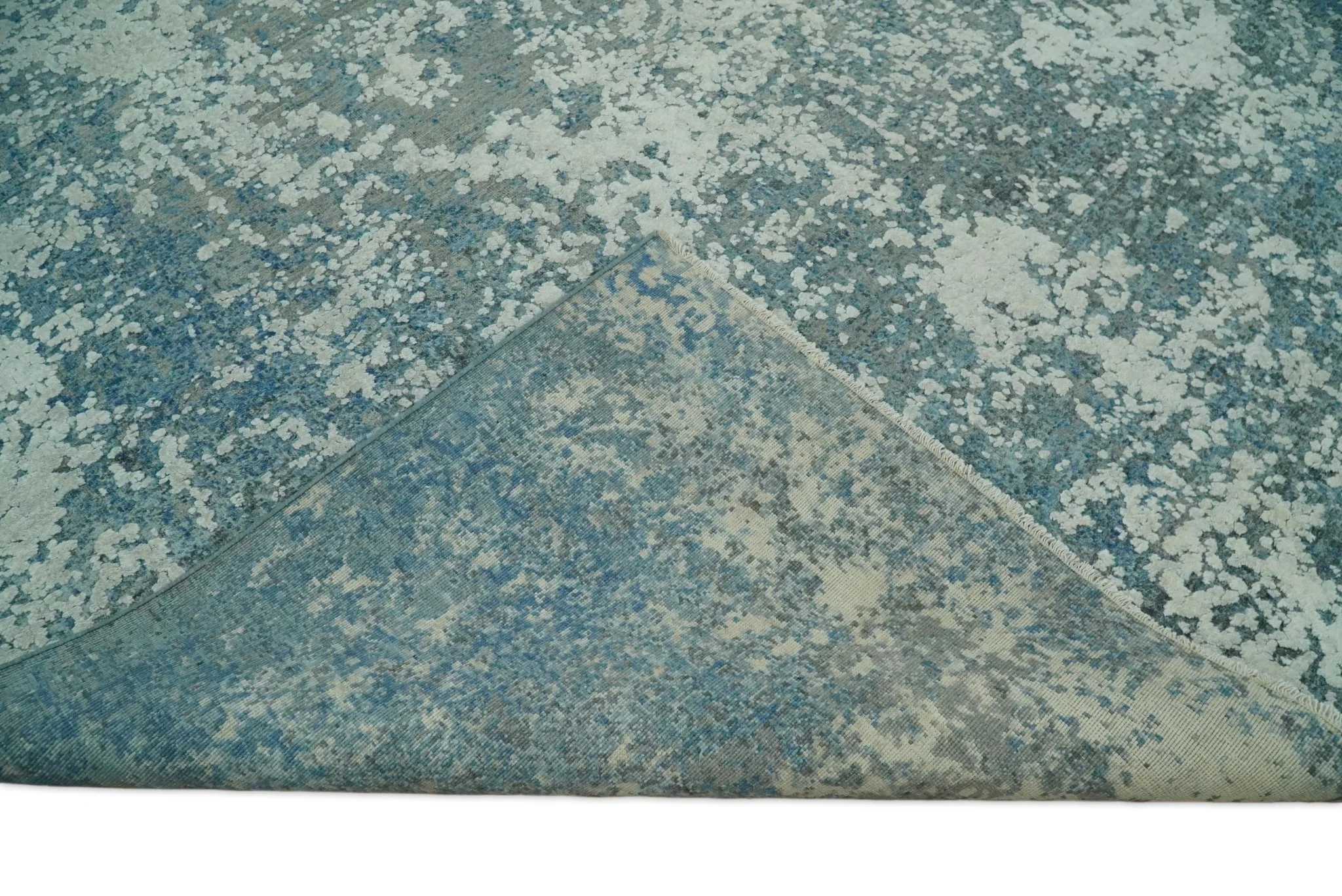8x10 Silver and Green Pure Silk and Wool Abstract Area Rug | TRD1657810 - Image 7