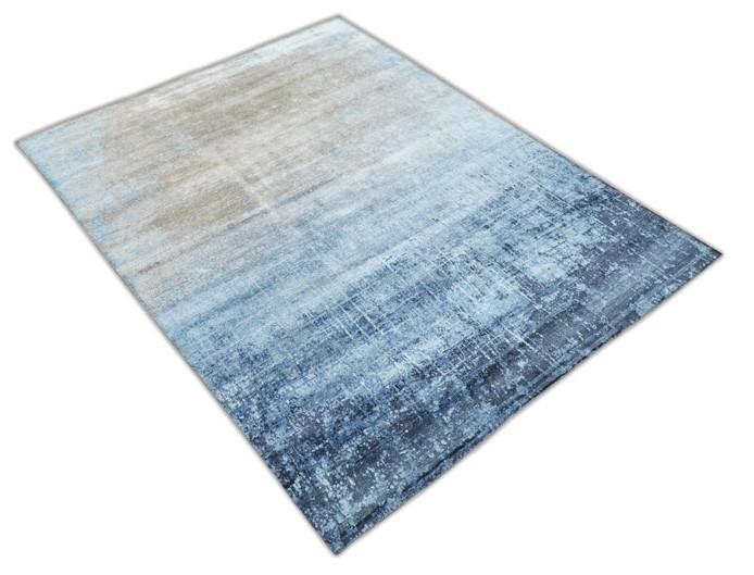Handmade Modern Abstract Blue and Silver bamboo Silk 8x10 Area Rug I SK35810 - Image 4