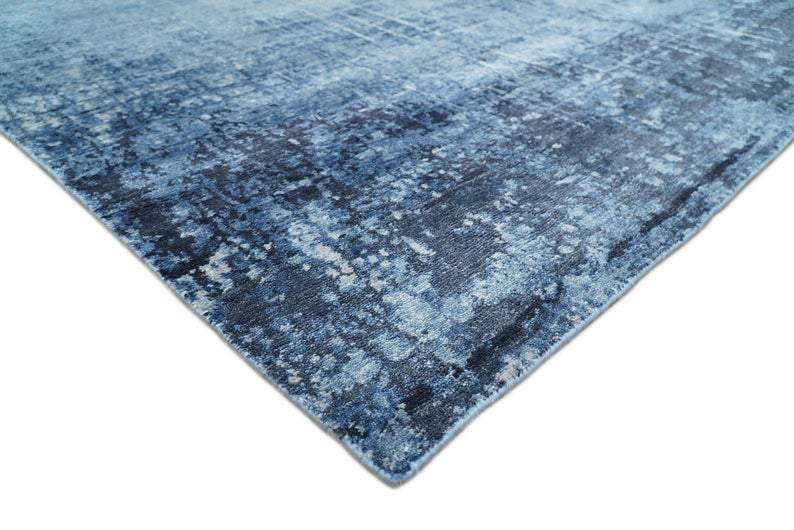 Handmade Modern Abstract Blue and Silver bamboo Silk 8x10 Area Rug I SK35810 - Image 5