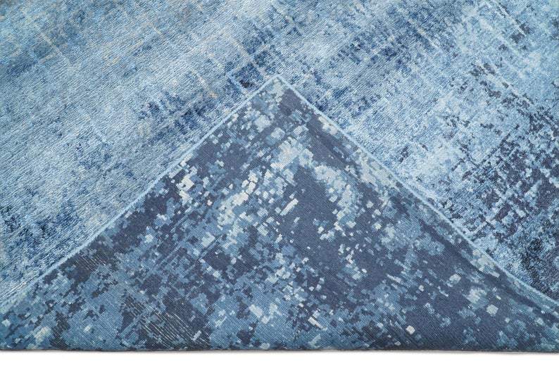 Handmade Modern Abstract Blue and Silver bamboo Silk 8x10 Area Rug I SK35810 - Image 6
