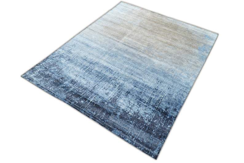 Handmade Modern Abstract Blue and Silver bamboo Silk 8x10 Area Rug I SK35810 - Image 7