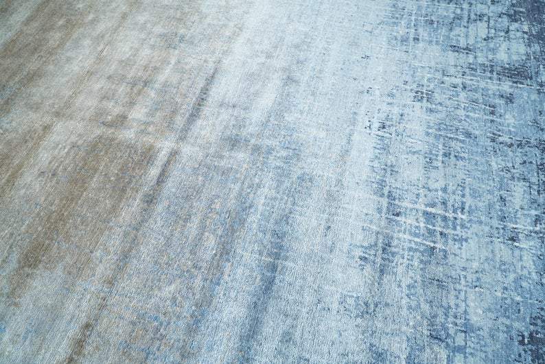 Handmade Modern Abstract Blue and Silver bamboo Silk 8x10 Area Rug I SK35810 - Image 8