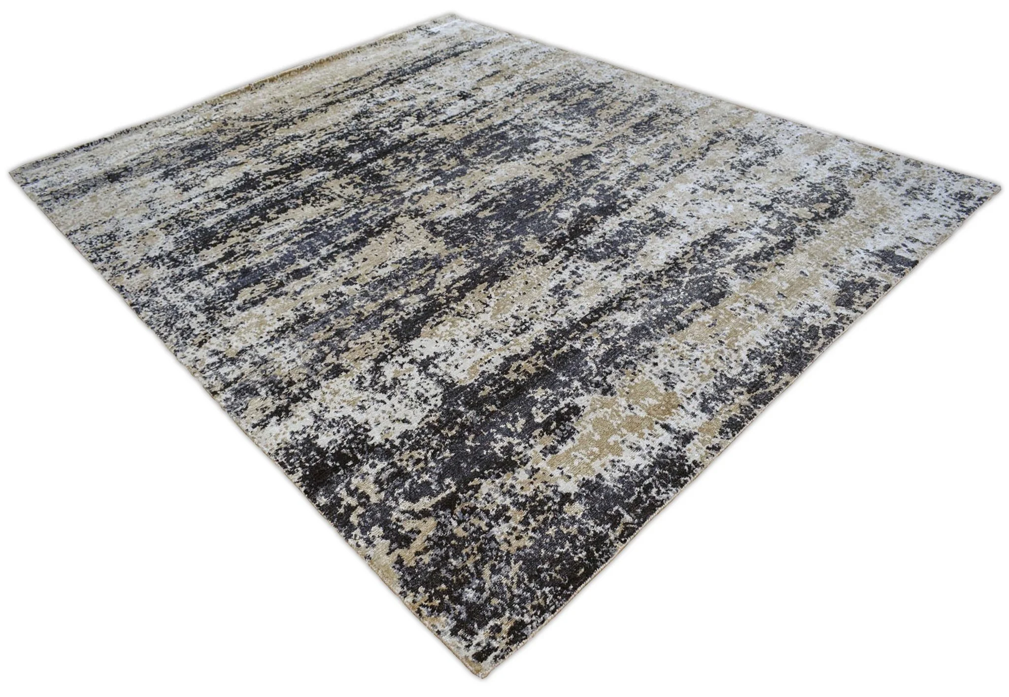 Peach and Black Industrial Design Handmade Bamboo Silk 8x10 Area Rug  | TRD1692810 - Image 3