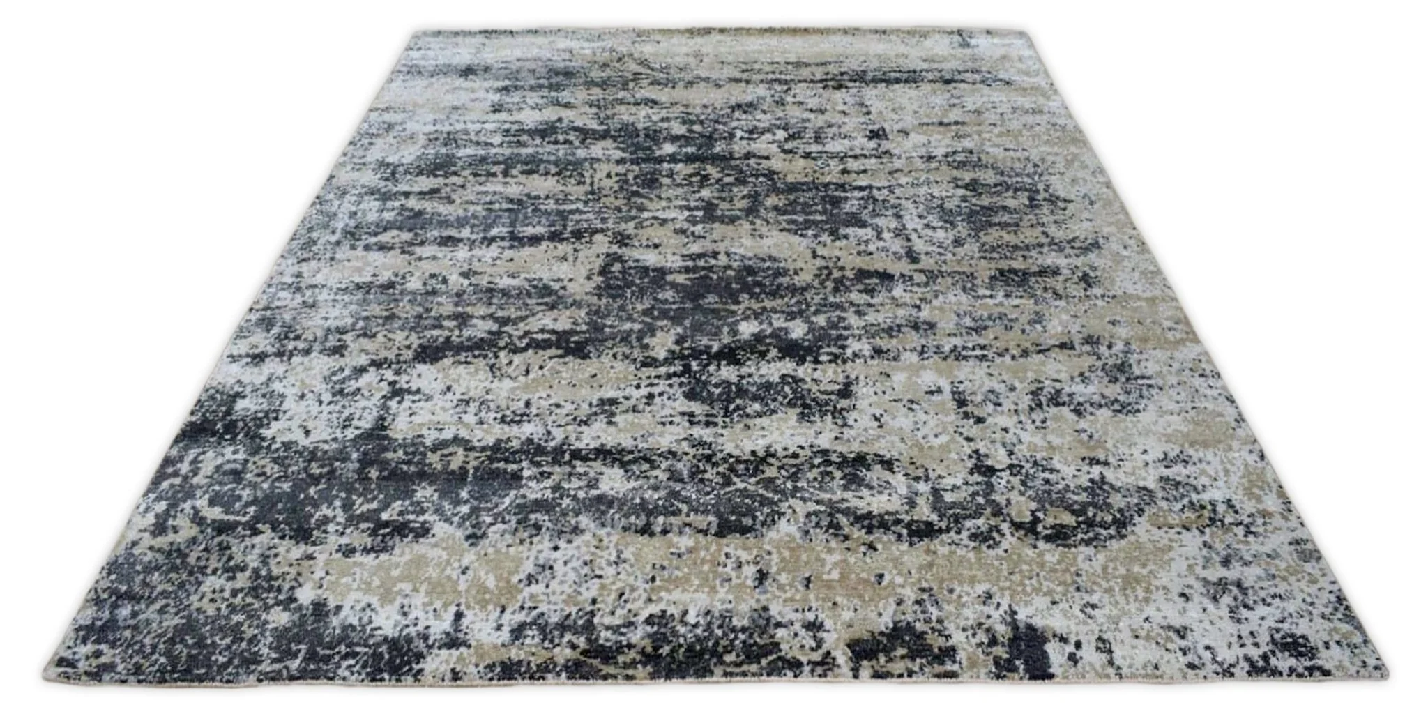 Peach and Black Industrial Design Handmade Bamboo Silk 8x10 Area Rug  | TRD1692810 - Image 4