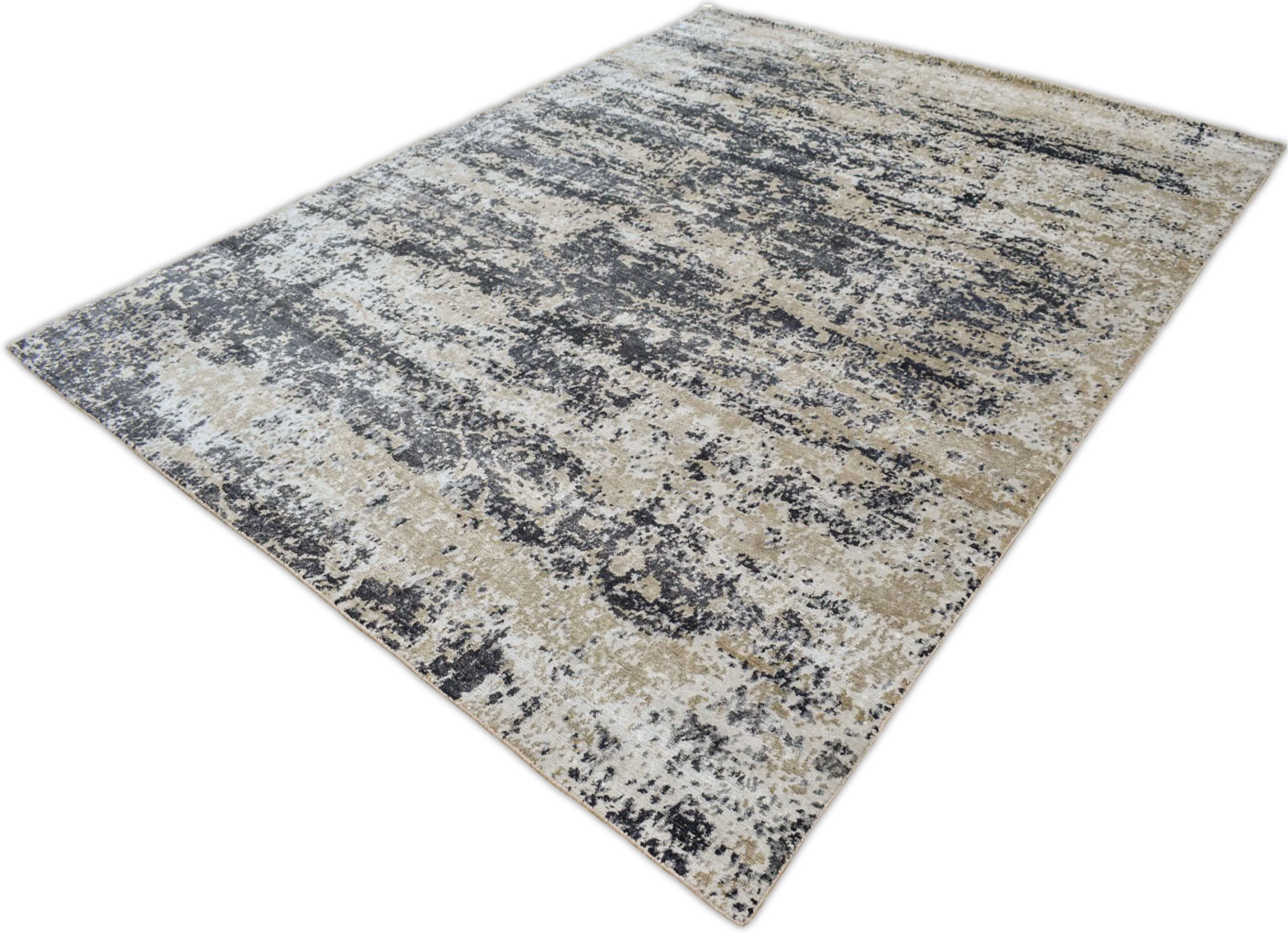 Peach and Black Industrial Design Handmade Bamboo Silk 8x10 Area Rug  | TRD1692810 - Image 5