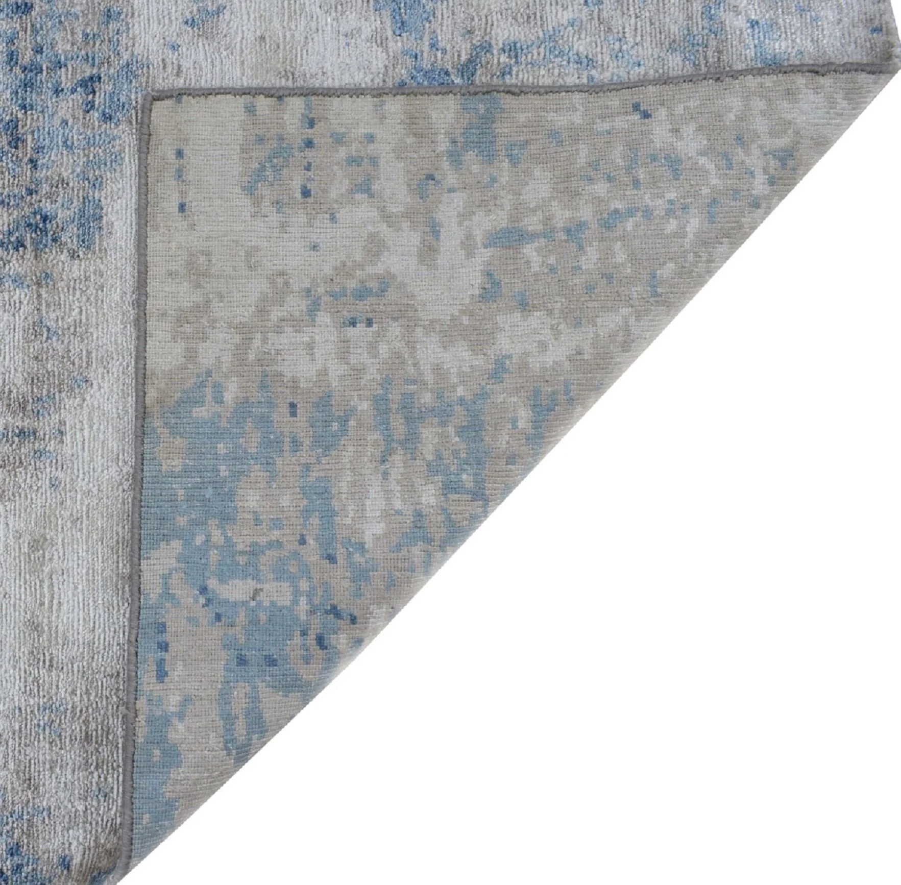 Abstract Handmade Silver and Blue Bamboo Silk 8x10 Area Rug | TRD1689810 - Image 6