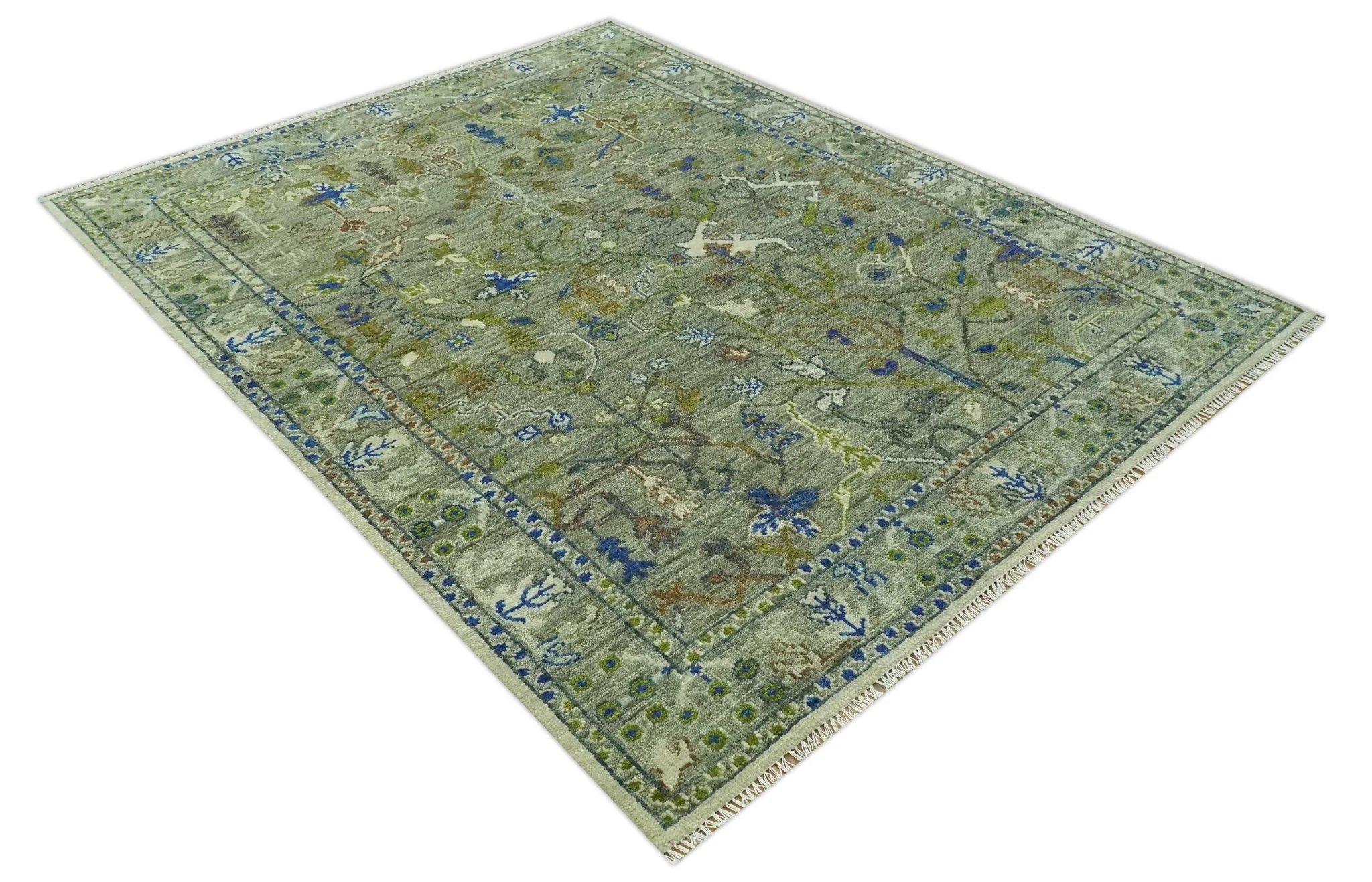 The Plants and Roots Green Hand Knotted Traditional Custom Made Wool Area Rug - Image 12