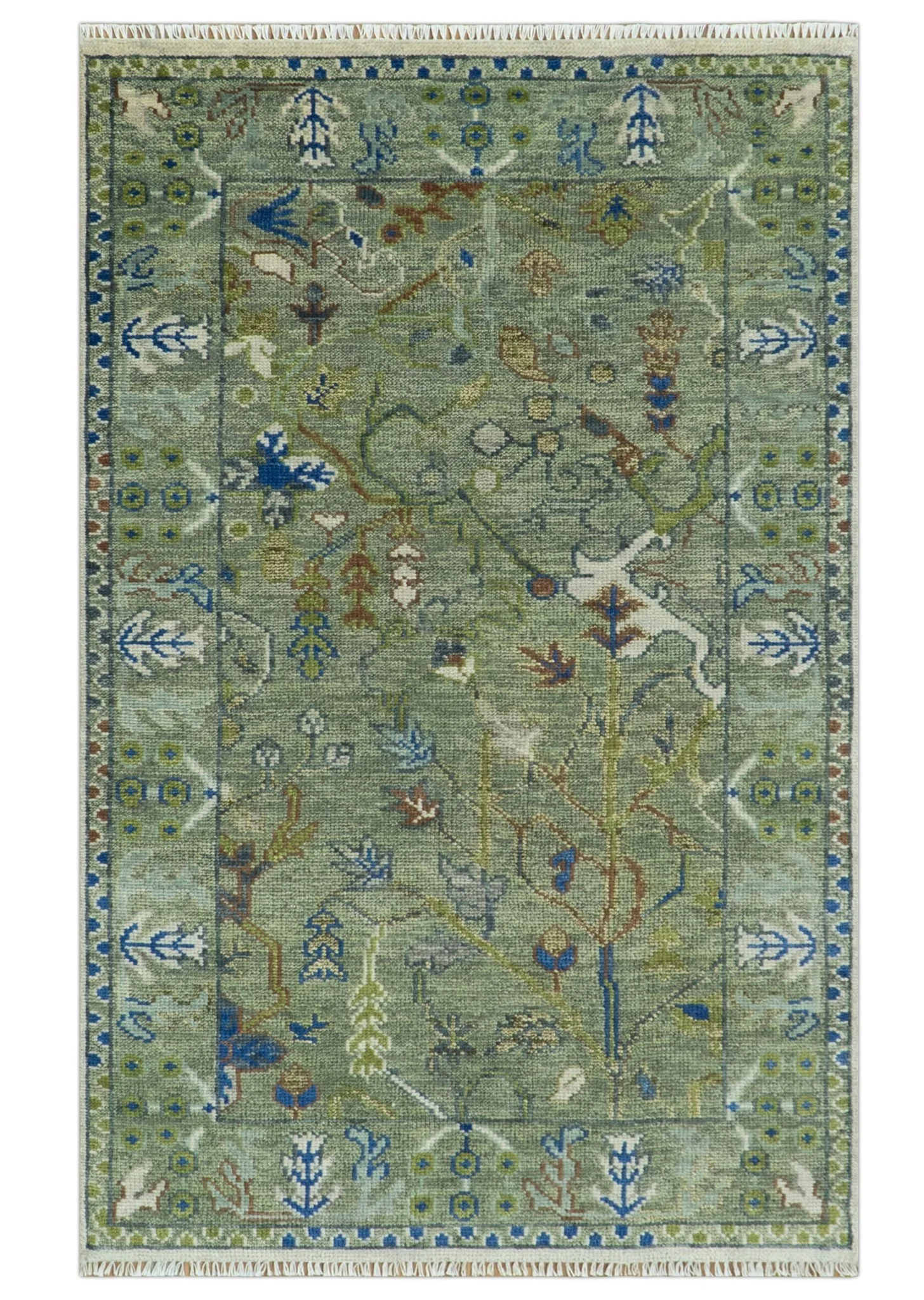 The Plants and Roots Green Hand Knotted Traditional Custom Made Wool Area Rug - Image 13