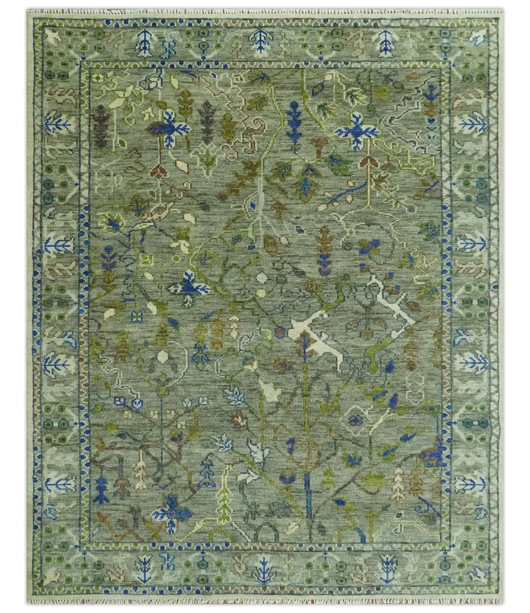 The Plants and Roots Green Hand Knotted Traditional Custom Made Wool Area Rug - Image 2
