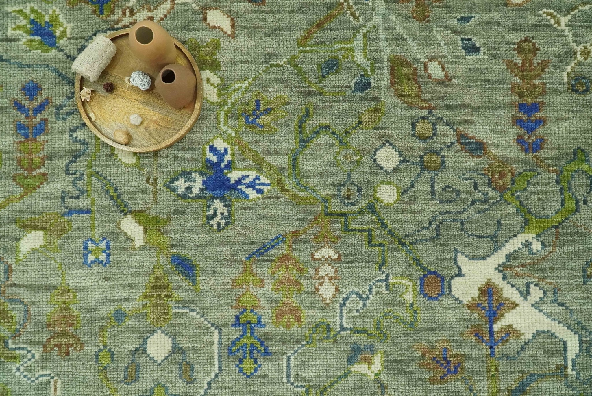 The Plants and Roots Green Hand Knotted Traditional Custom Made Wool Area Rug - Image 3