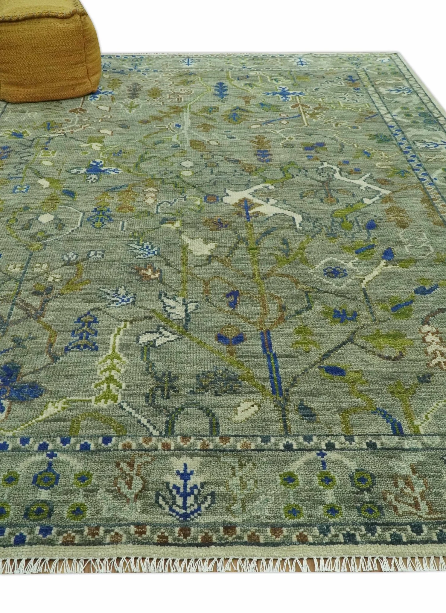 The Plants and Roots Green Hand Knotted Traditional Custom Made Wool Area Rug - Image 5