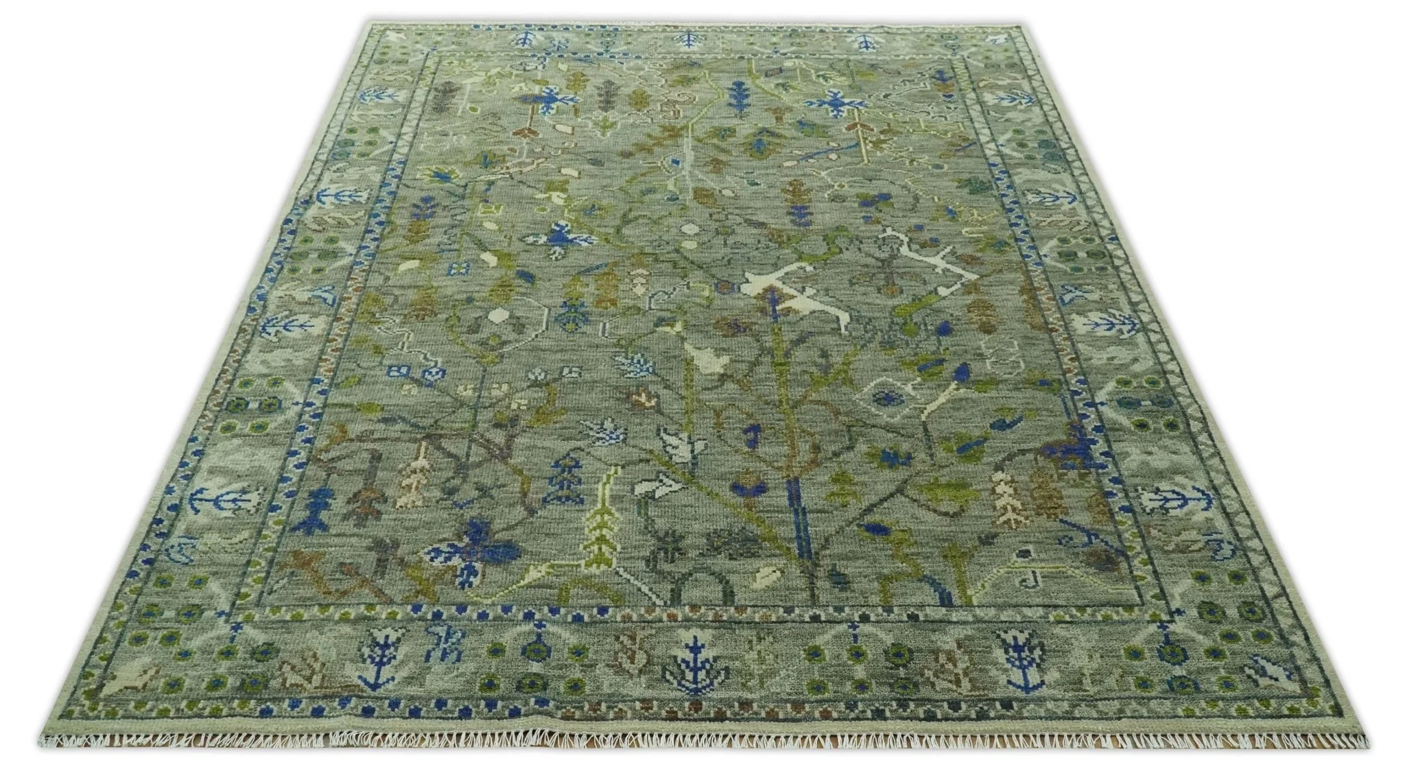 The Plants and Roots Green Hand Knotted Traditional Custom Made Wool Area Rug - Image 7