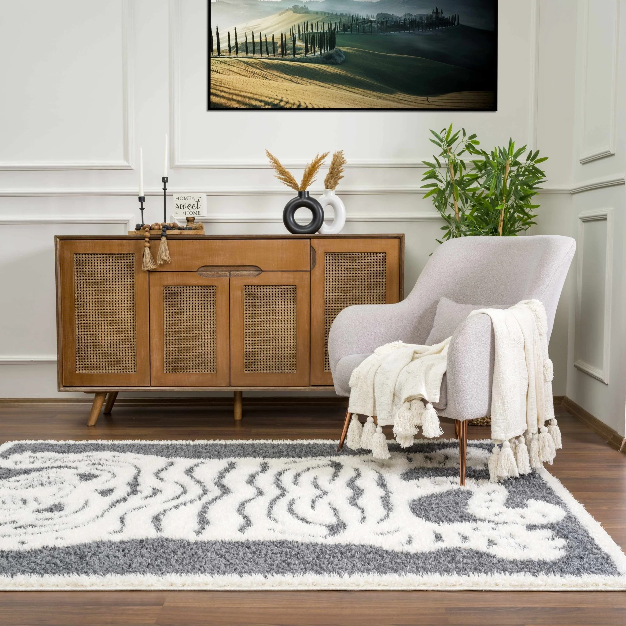 Tibetan Tiger Design Ivory and Charcoal Plush Pile Area Rug - Image 13