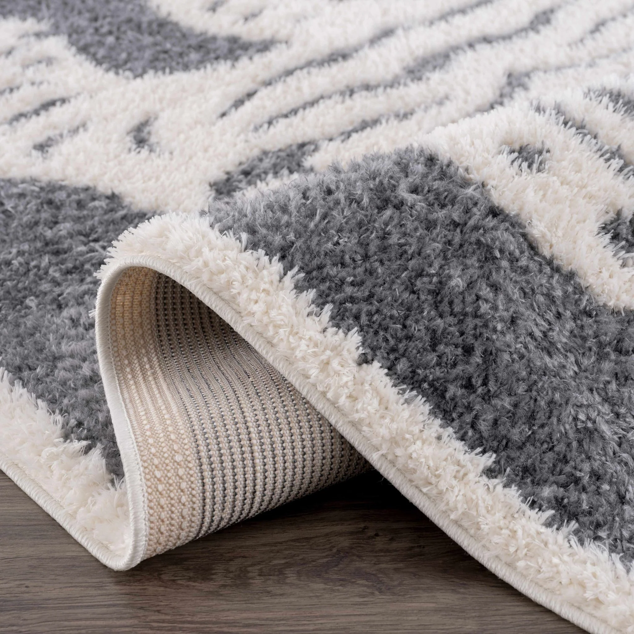 Tibetan Tiger Design Ivory and Charcoal Plush Pile Area Rug - Image 7