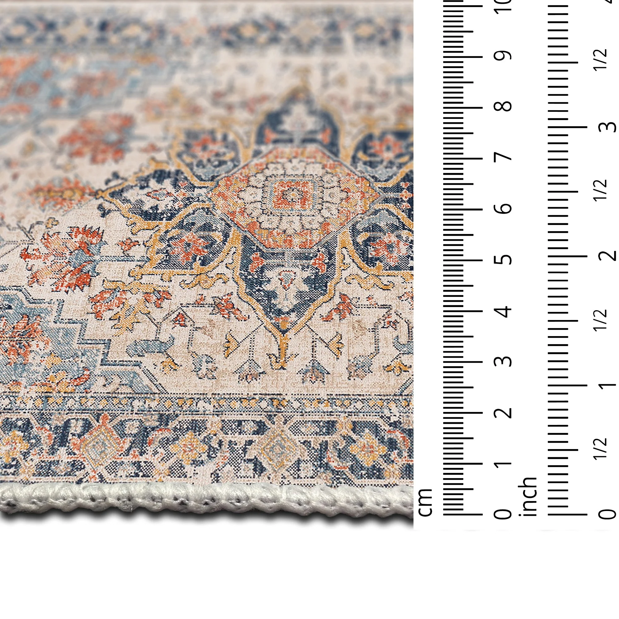 Traditional Beige And Blue Machine Washable Cotton Rug - Image 8