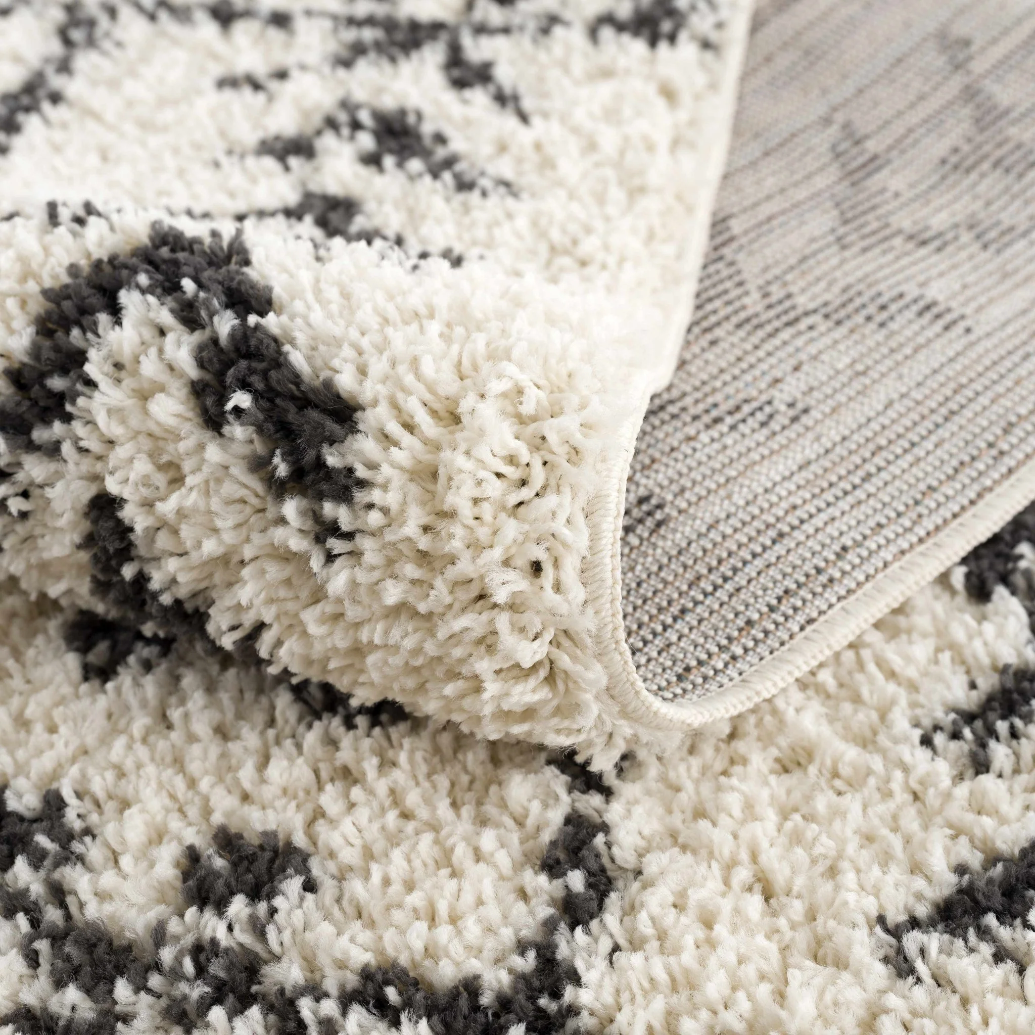 Traditional Beige and Charcoal Machine Woven Moroccan Multi size Tribal Trellis Plush Pile Turkish Rug - Image 11