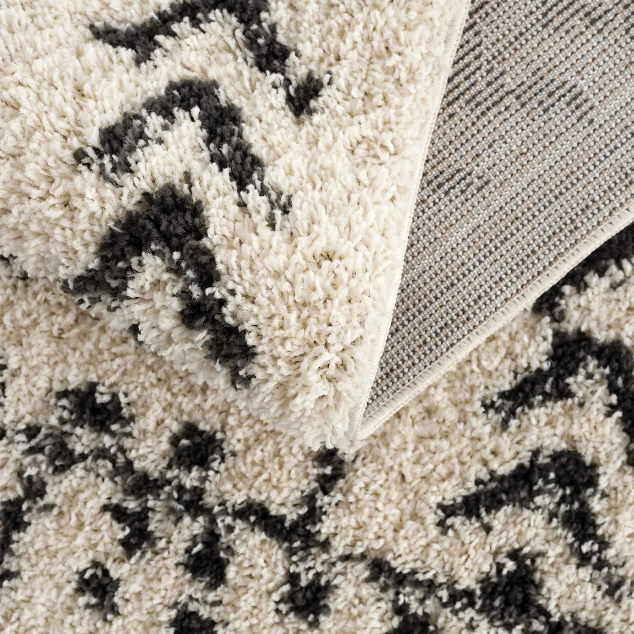 Traditional Beige and Charcoal Machine Woven Moroccan Multi size Tribal Trellis Plush Pile Turkish Rug - Image 12