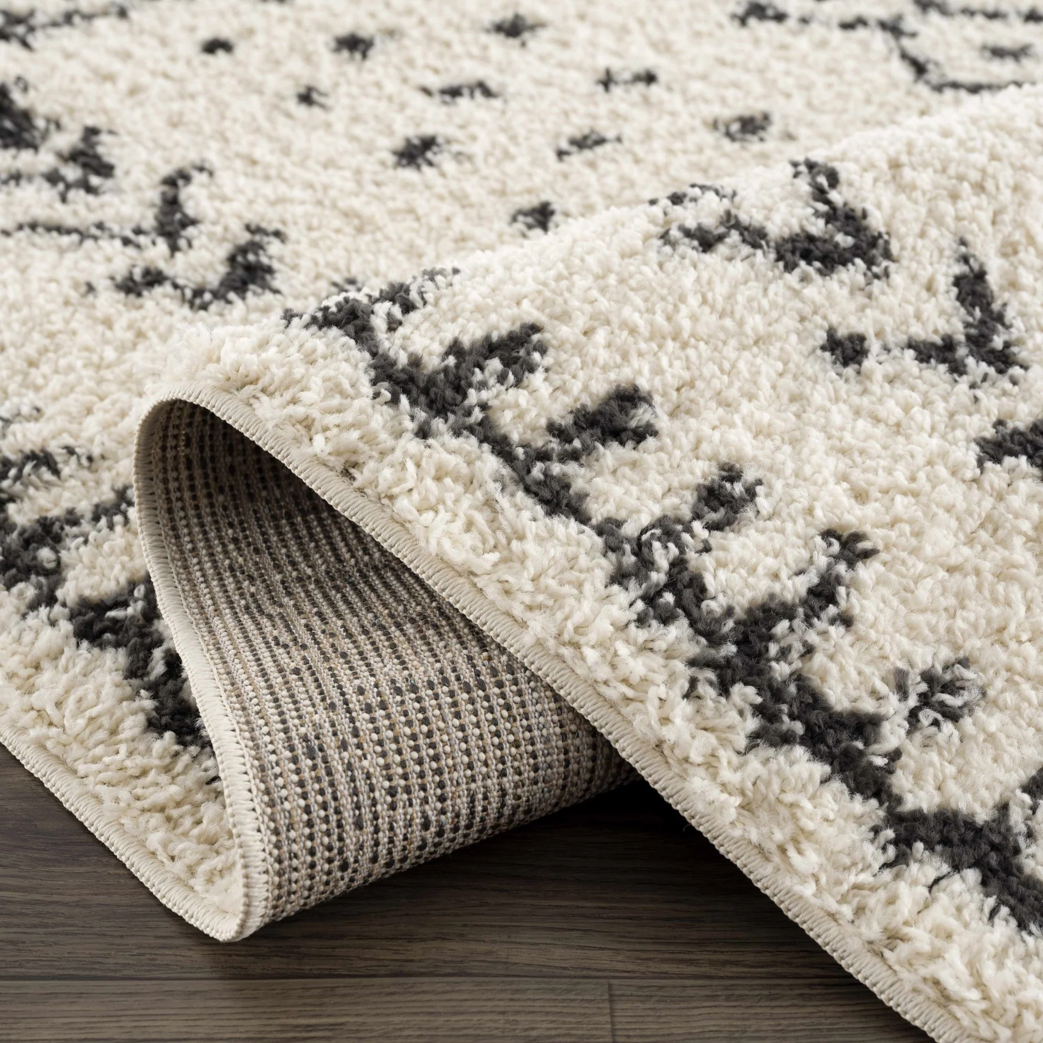 Traditional Beige and Charcoal Machine Woven Moroccan Multi size Tribal Trellis Plush Pile Turkish Rug - Image 13