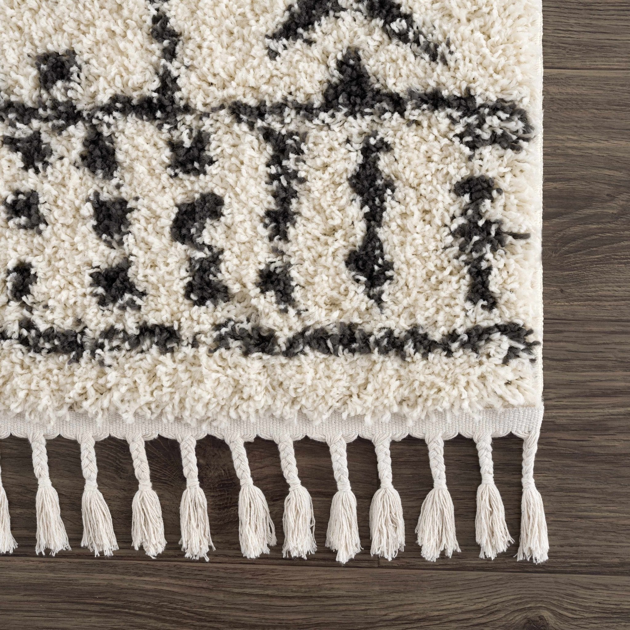 Traditional Beige and Charcoal Machine Woven Moroccan Multi size Tribal Trellis Plush Pile Turkish Rug - Image 15