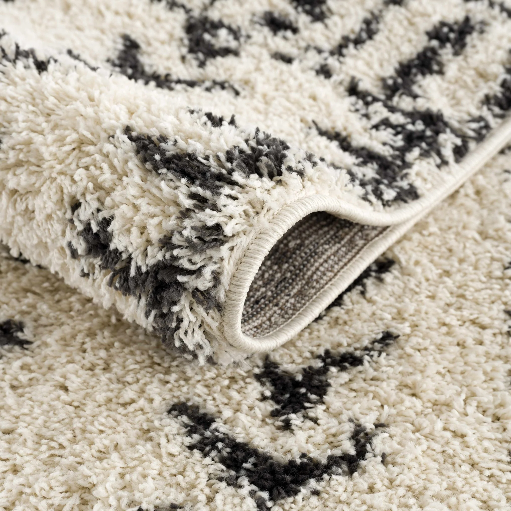Traditional Beige and Charcoal Machine Woven Moroccan Multi size Tribal Trellis Plush Pile Turkish Rug - Image 3
