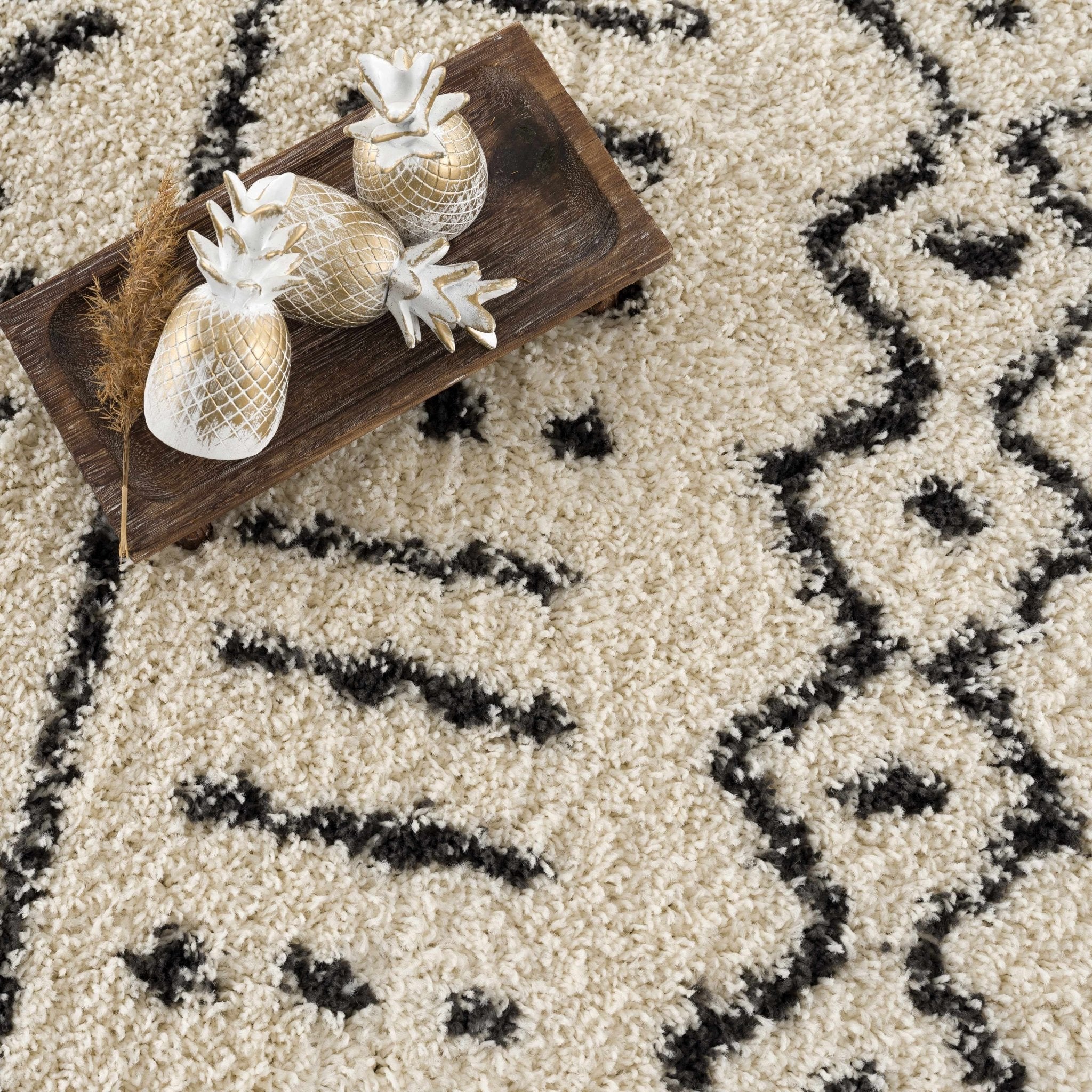 Traditional Beige and Charcoal Machine Woven Moroccan Multi size Tribal Trellis Plush Pile Turkish Rug - Image 4