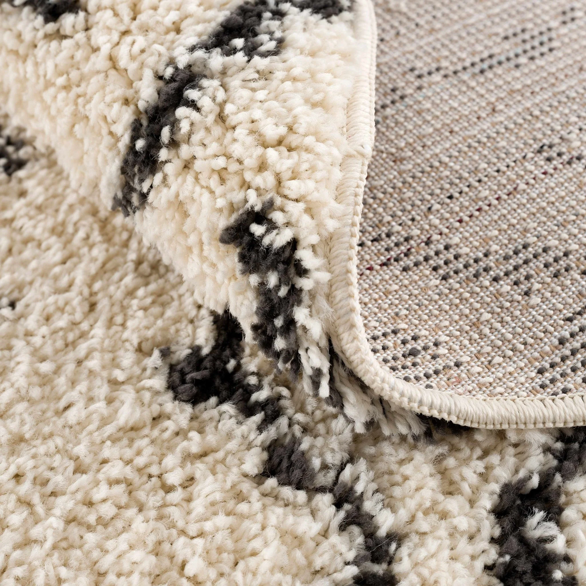 Traditional Beige and Charcoal Machine Woven Moroccan Multi size Tribal Trellis Plush Pile Turkish Rug - Image 8